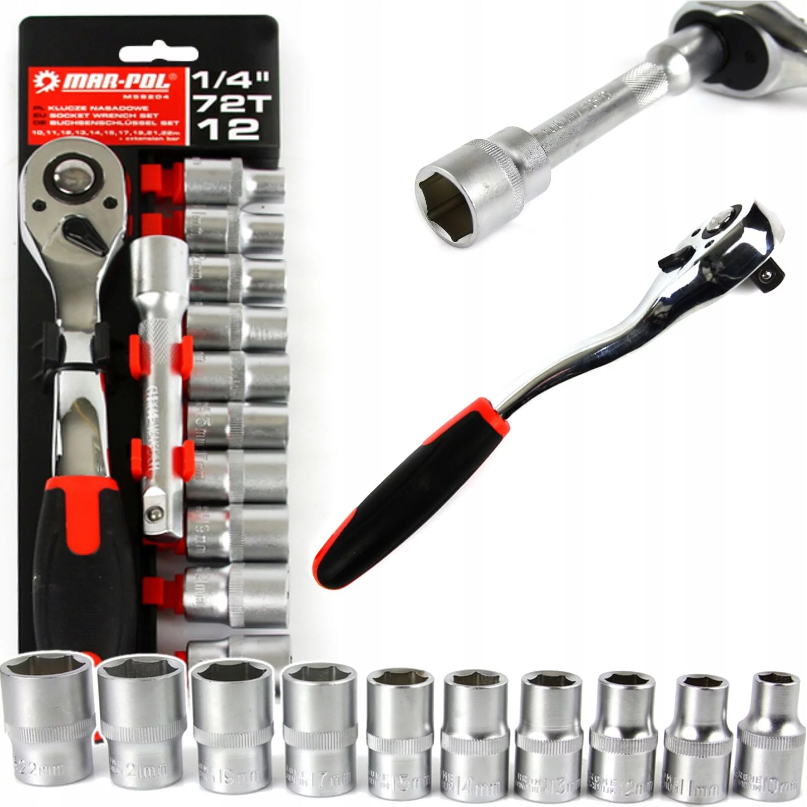 KLUCZE NASADOWE GRZECHOTKA 1/4" 12szt 10-22mm