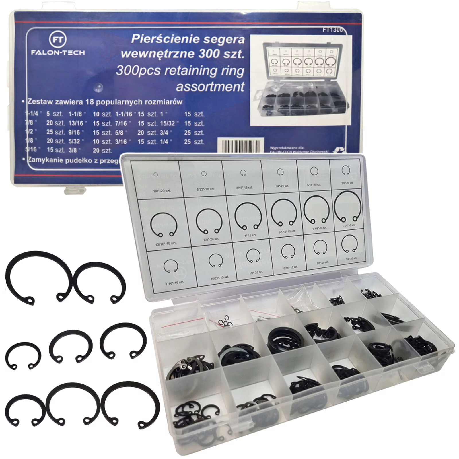 ZESTAW PIERŚCIENI WEWNETRZNYCH SEGERA 300szt
