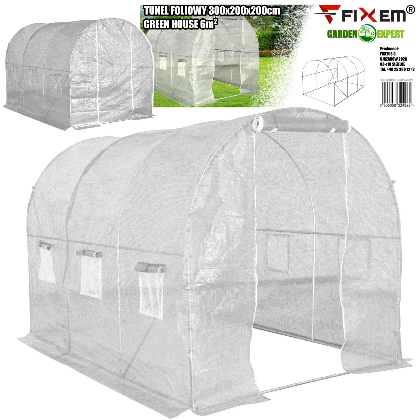 TUNEL FOLIOWY 3x2x2m BIAŁY