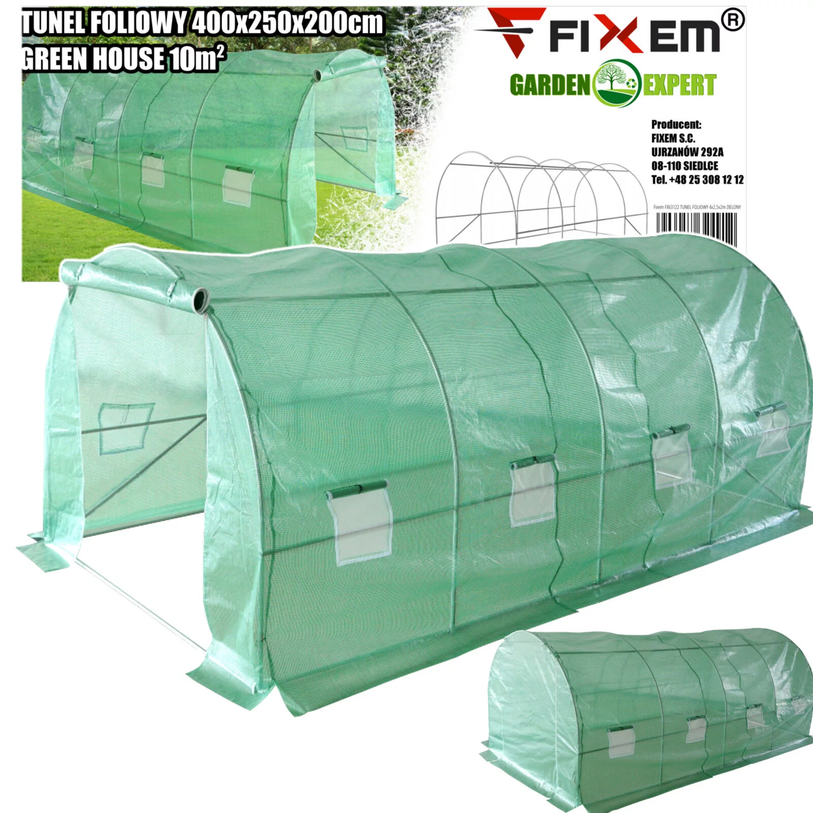 TUNEL FOLIOWY 4x2,5x2m ZIELONY