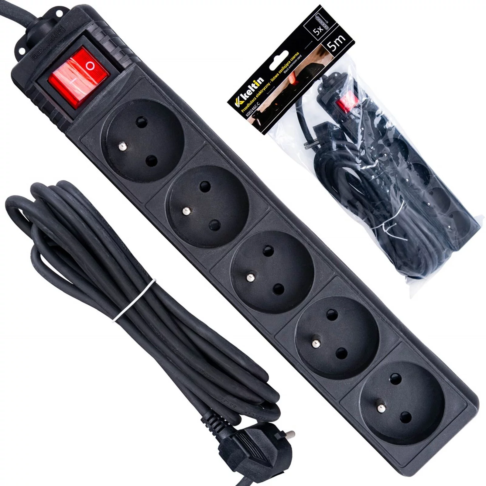 PRZEDŁUŻACZ 5m LISTWA CZARNA 5 gniazd