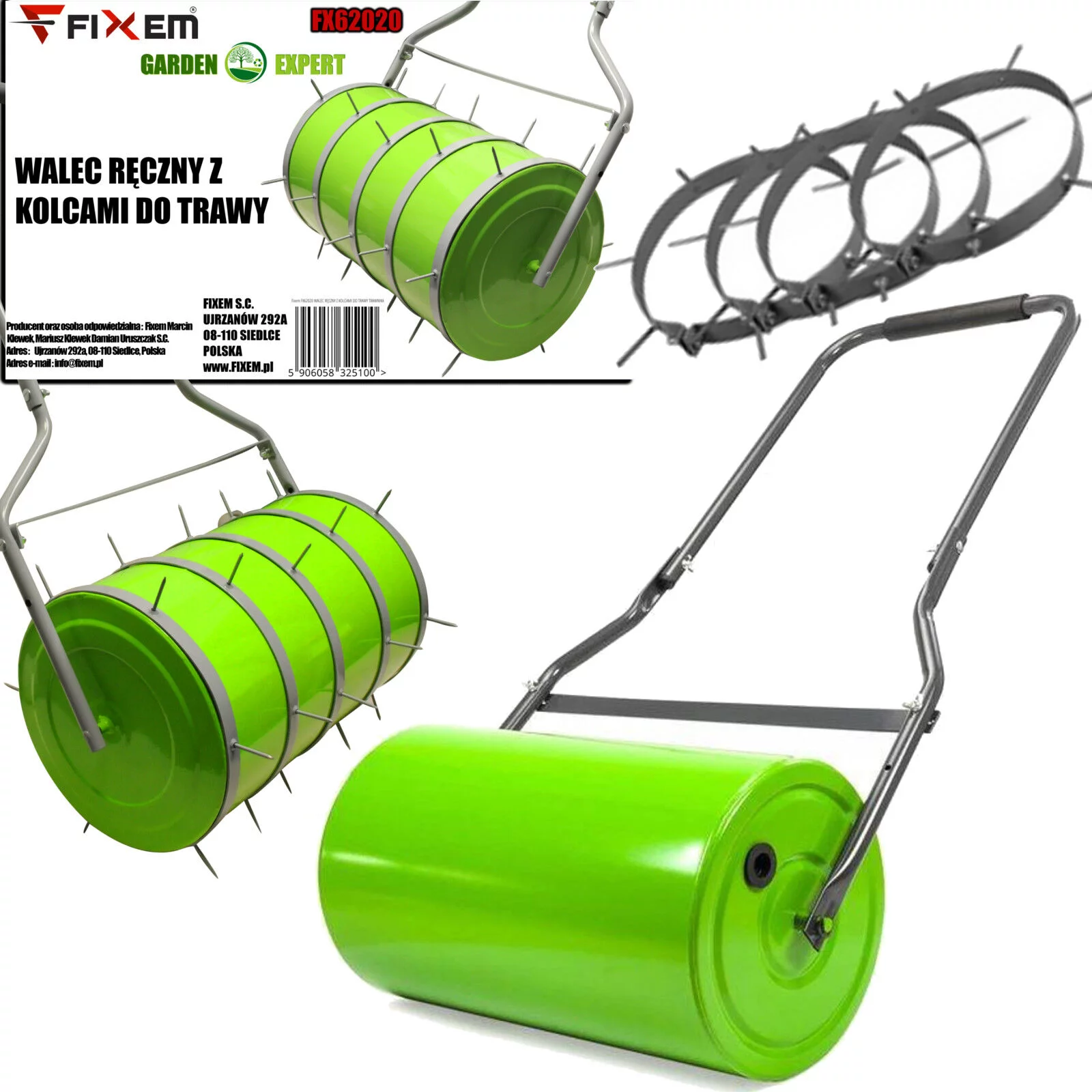 WALEC RĘCZNY Z KOLCAMI DO TRAWY TRAWNIKA