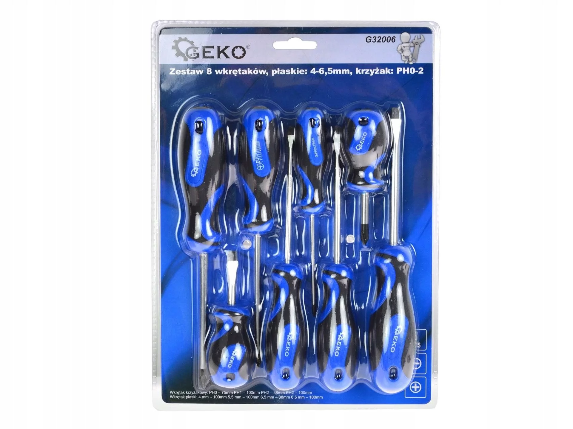 Zestaw 8 wkrętaków płaskie:4-6,5mm  krzyżak:ph 0-2