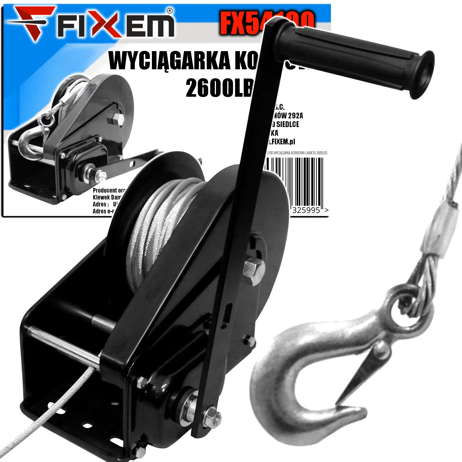 WYCIĄGARKA KORBOWA LAWETA 2600LBS