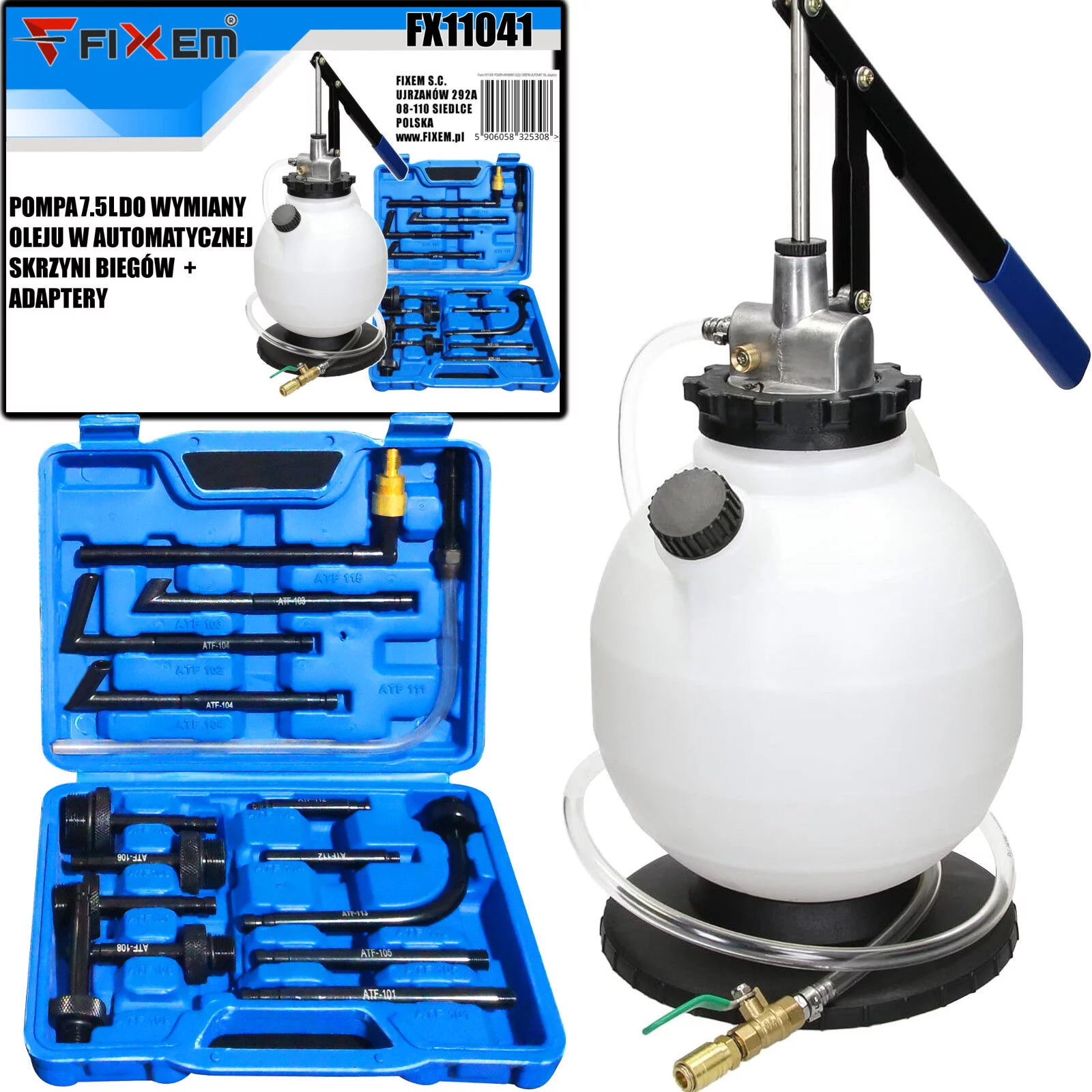 POMPA WYMIANY OLEJU SKRZYNI AUTOMAT 7,5L adaptery