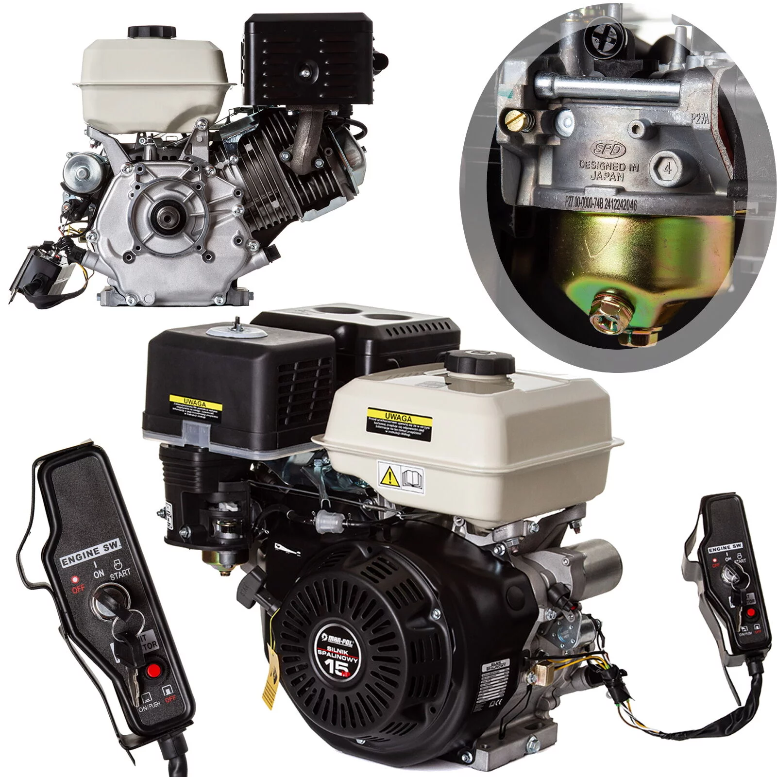 SILNIK SPALINOWY 15HP MAR-POL 25mm starter elektr.