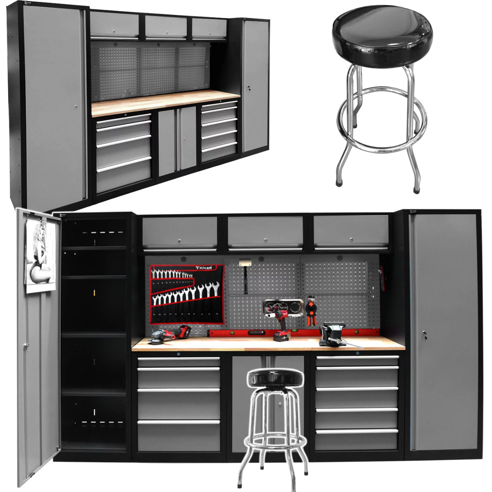 REGAŁ WARSZTATOWY SZAFA SZAFKA NARZĘDZIOWA ZESTAW MEBLI GARAŻOWYCH TABORET