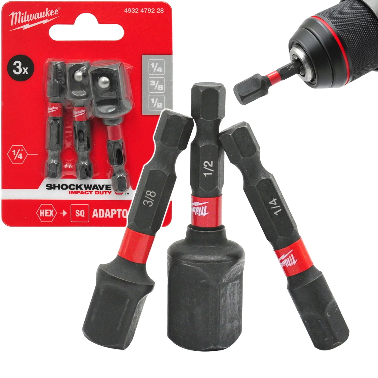 ZESTAW ADAPTERÓW 1/4 HEX NA 1/2 1/4 3/8