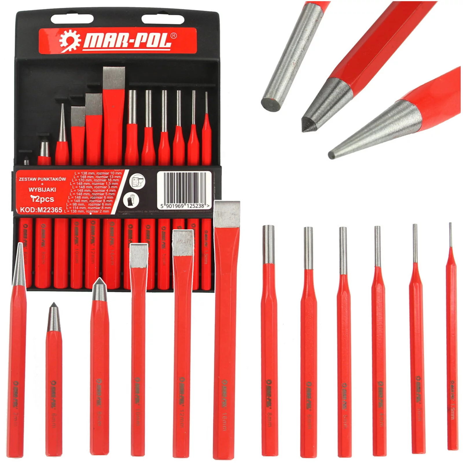 ZESTAW PRZECINAKÓW I WYBIJAKÓW 12szt