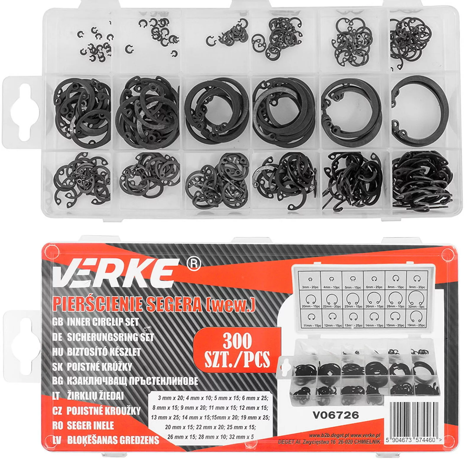 ZESTAW PIERŚCIENI WEWNETRZNYCH SEGERA 300szt