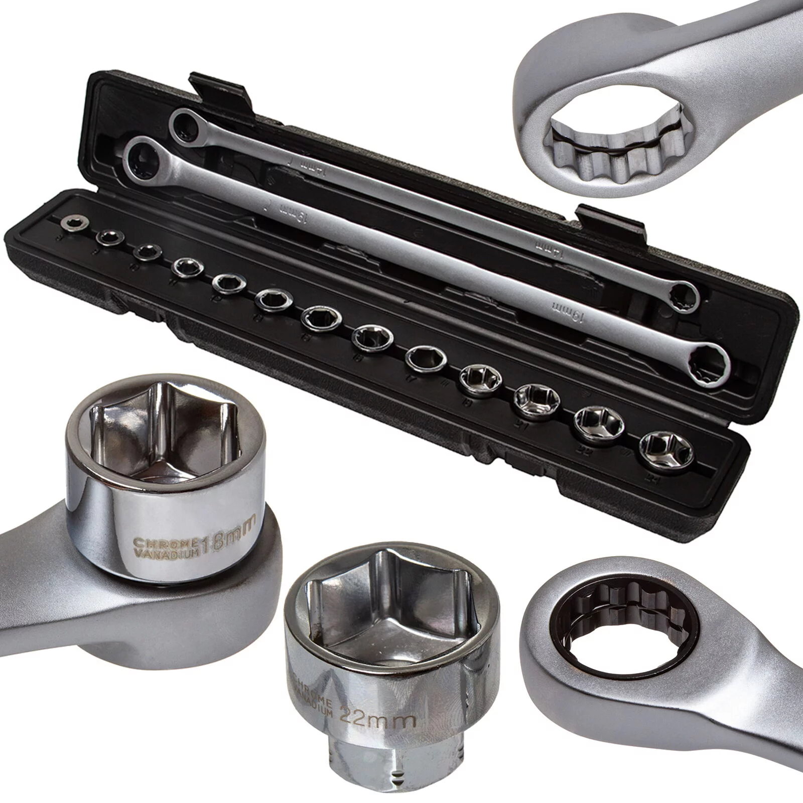 KLUCZE OCZKOWE Z GRZECHOTKĄ 8-24mm 15el