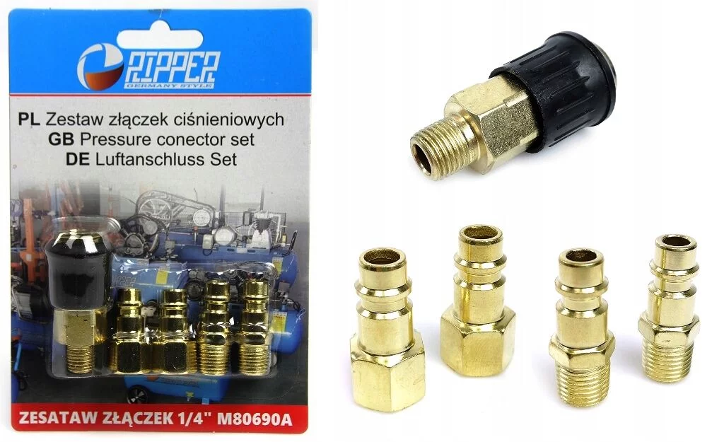 ZESTAW ZŁĄCZEK CIŚNIENIOWYCH 1/4'' 5szt mosiądz