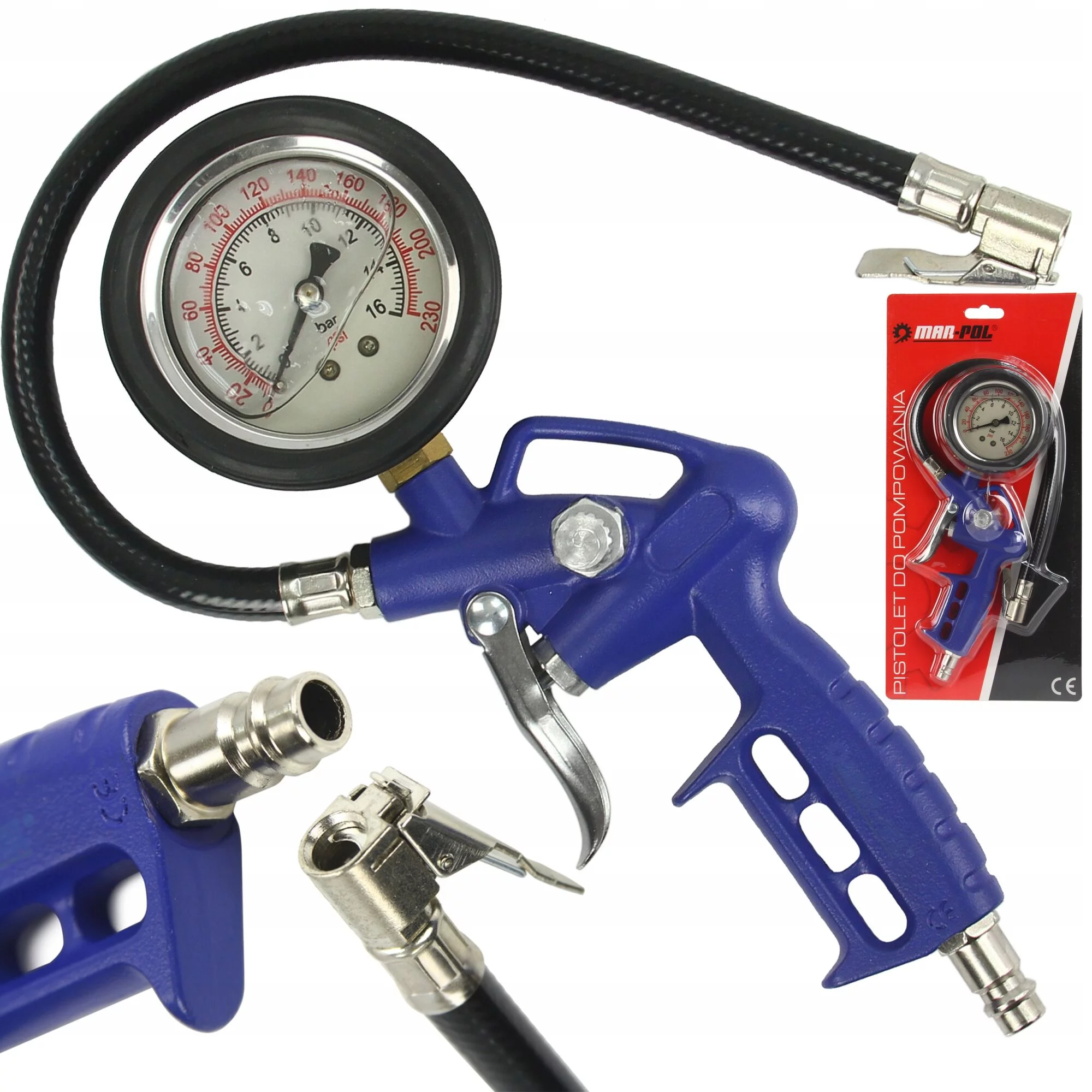 PISTOLET DO POMPOWANIA Z MANOMETREM GLICEROLOWYM