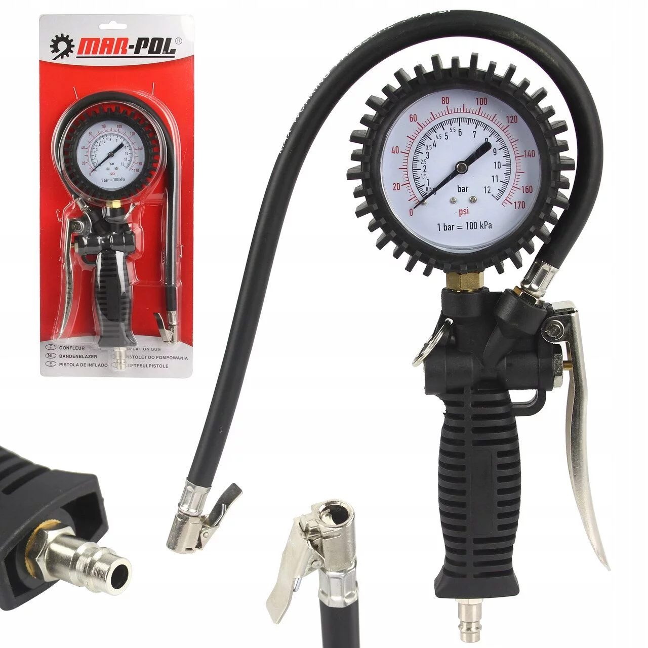 PISTOLET DO POMPOWANIA KÓŁ Z MANOMETREM 0-12 BAR
