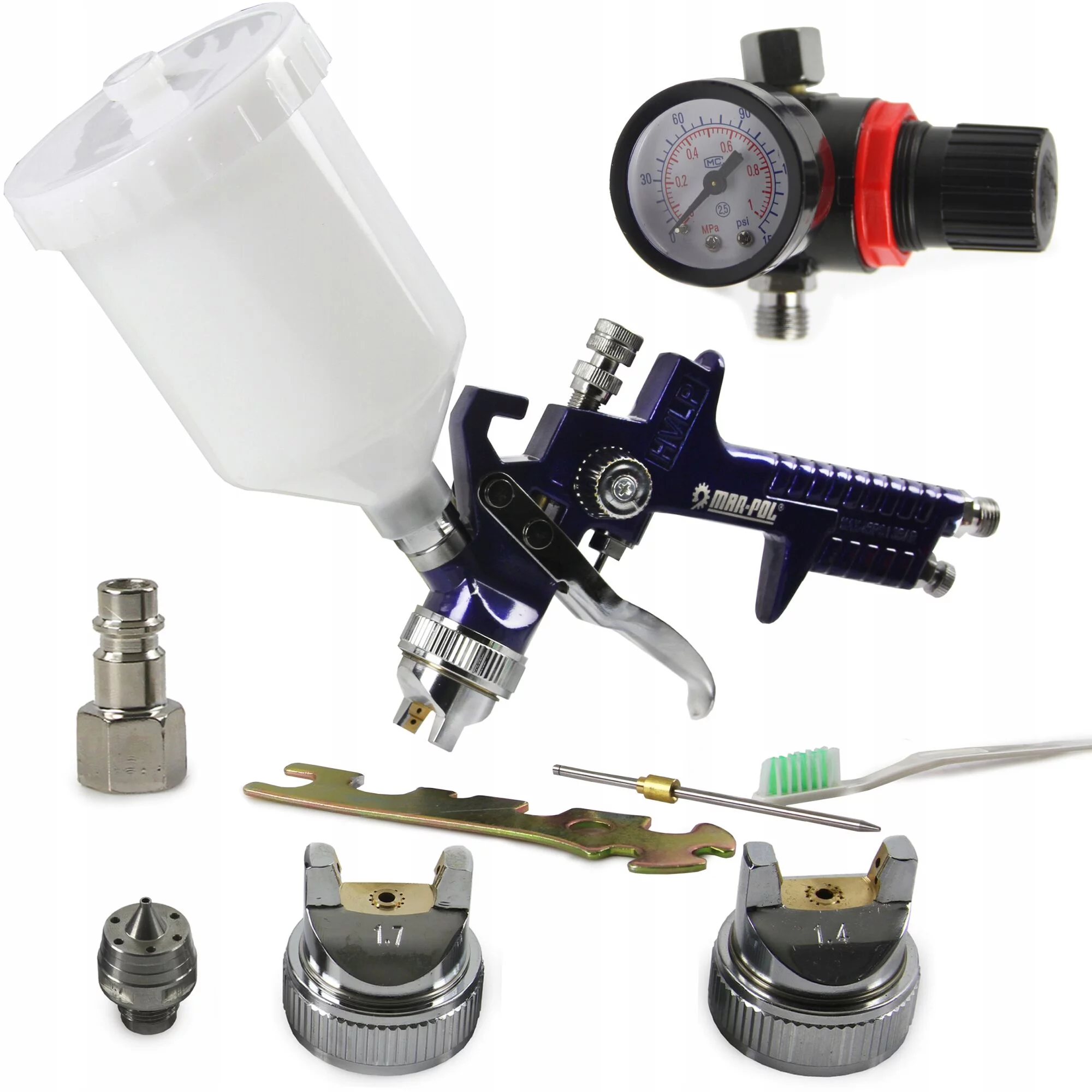 PISTOLET LAKIERNICZY DO MALOWANIA 1,4/1,7mm Z REDUKTOREM + DYSZE