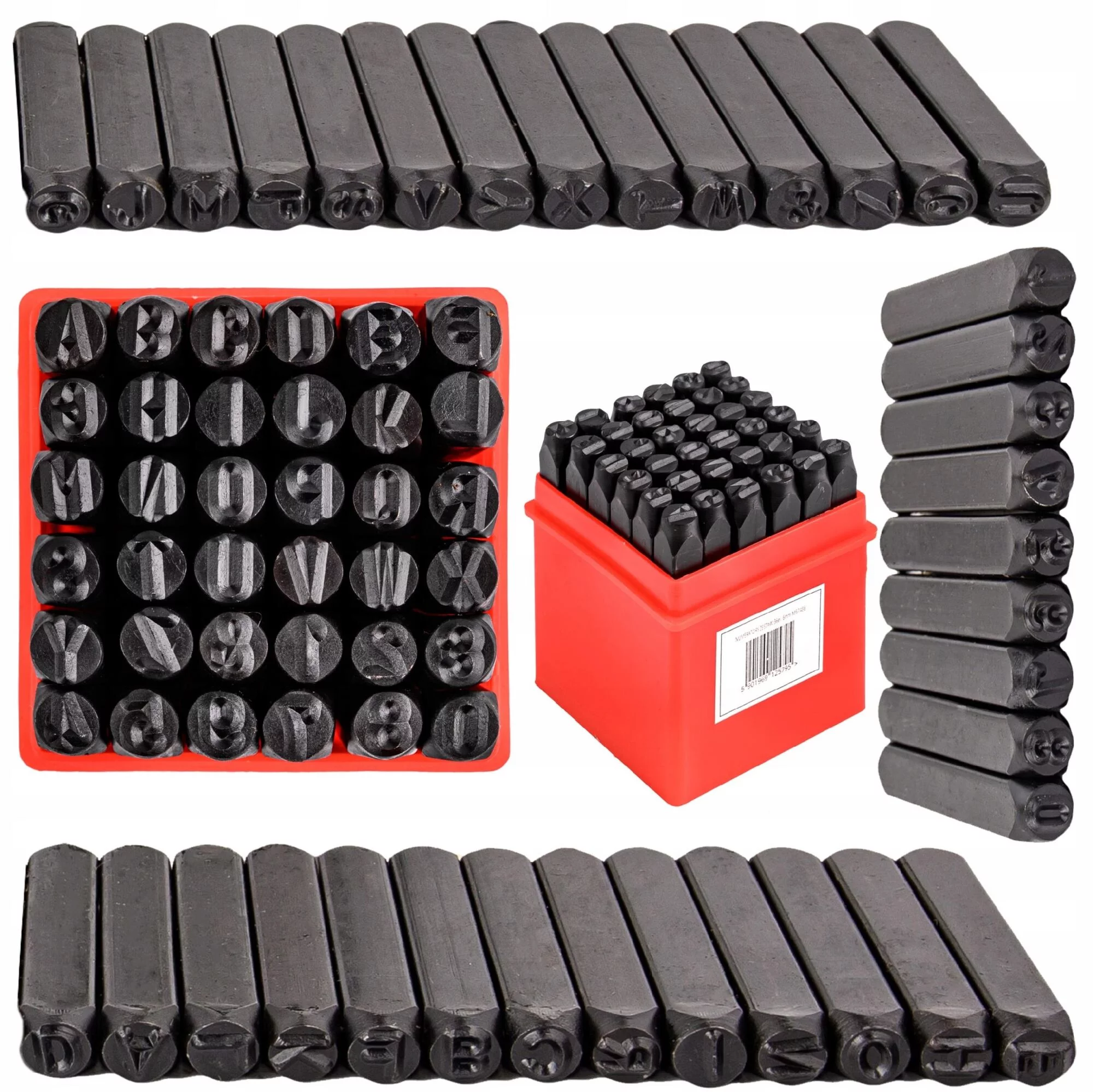 NUMERATORY ZNACZNIKI LITERY CYFRY STEMPLE ZNAKI WYBIJAKI DO METALU 6MM 36EL