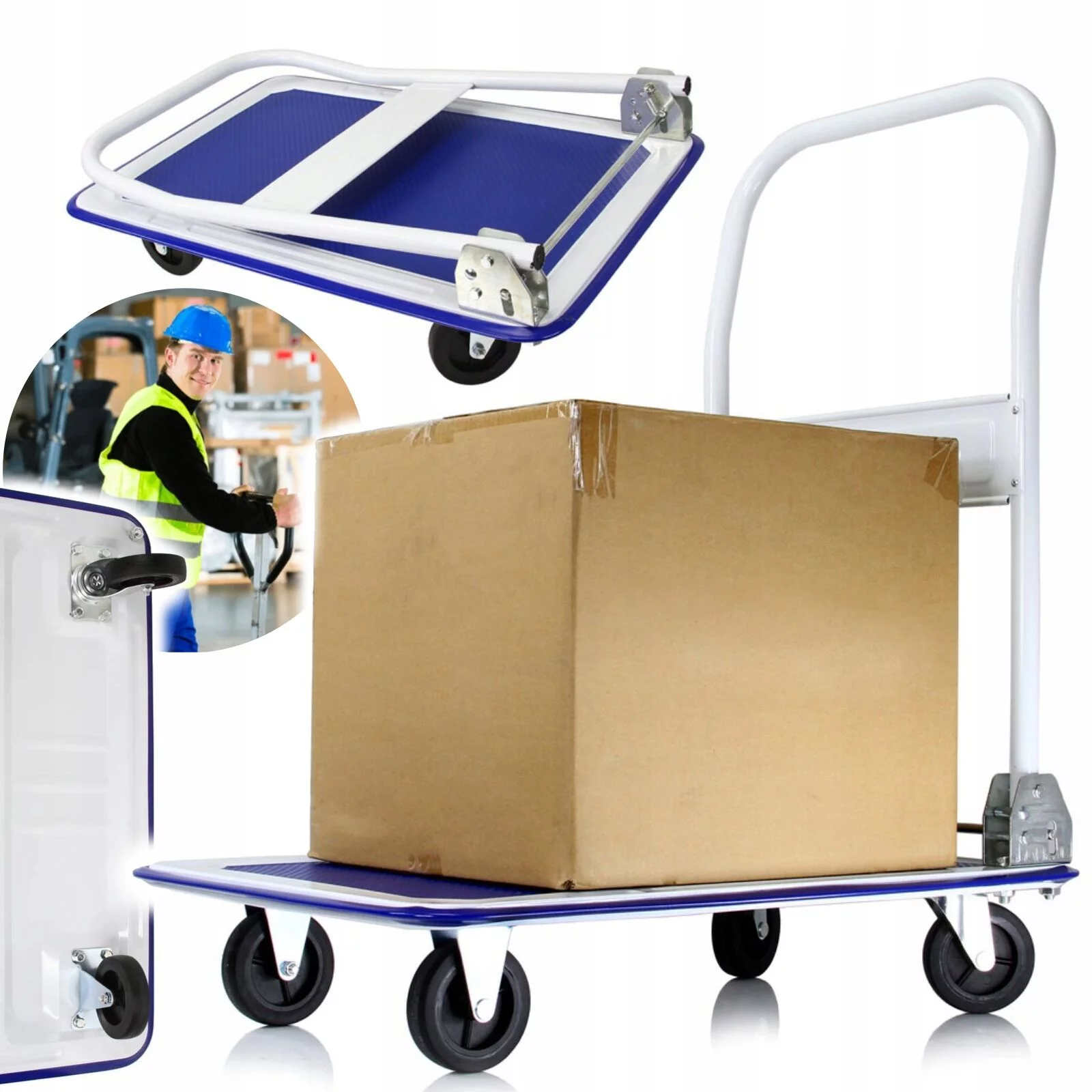 WÓZEK PLATFORMA TRANSPORTOWA 150KG SKŁADANA MAGAZYNOWA