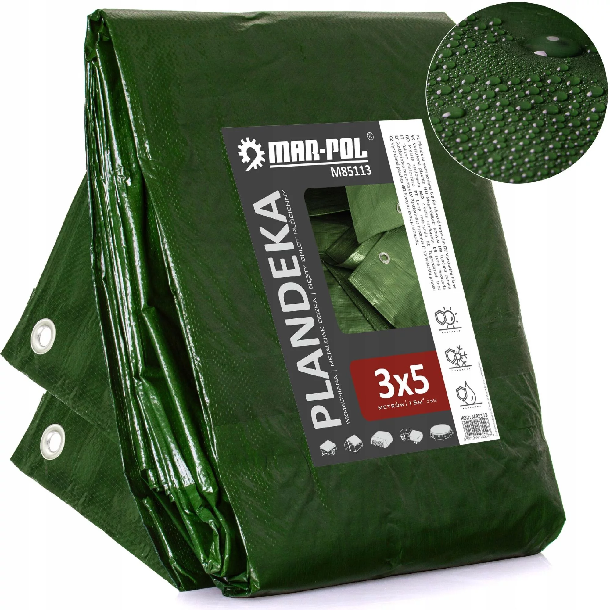 PLANDEKA 3x5m WZMACNIANA GRUBA 120g MOCNA UV+ WODOODPORNA PŁACHTA OKRYCIE