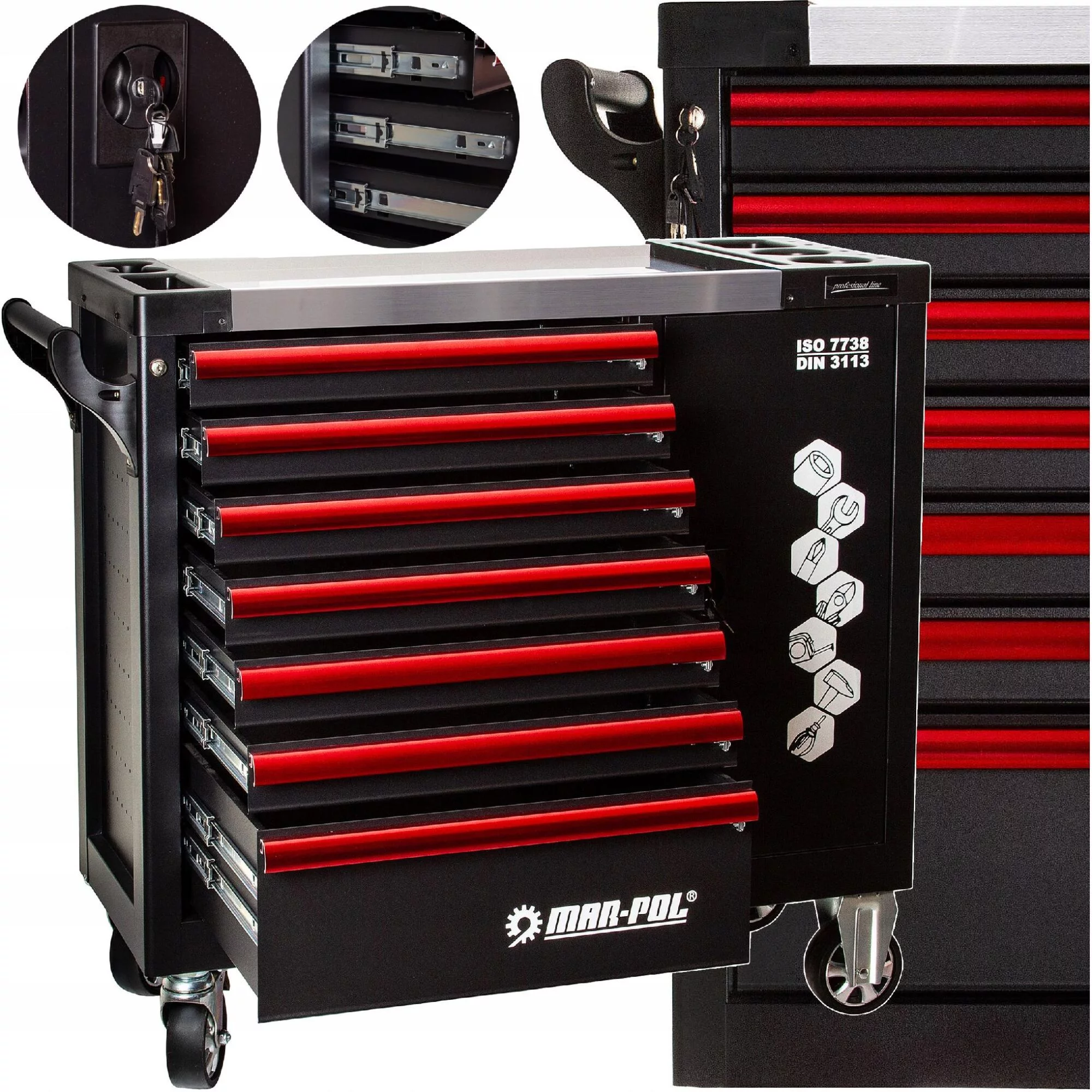 SZAFKA WARSZTATOWA WÓZEK NARZĘDZIOWY SERWISOWY PUSTY 7-SZUFLAD PÓŁKA KLUCZ