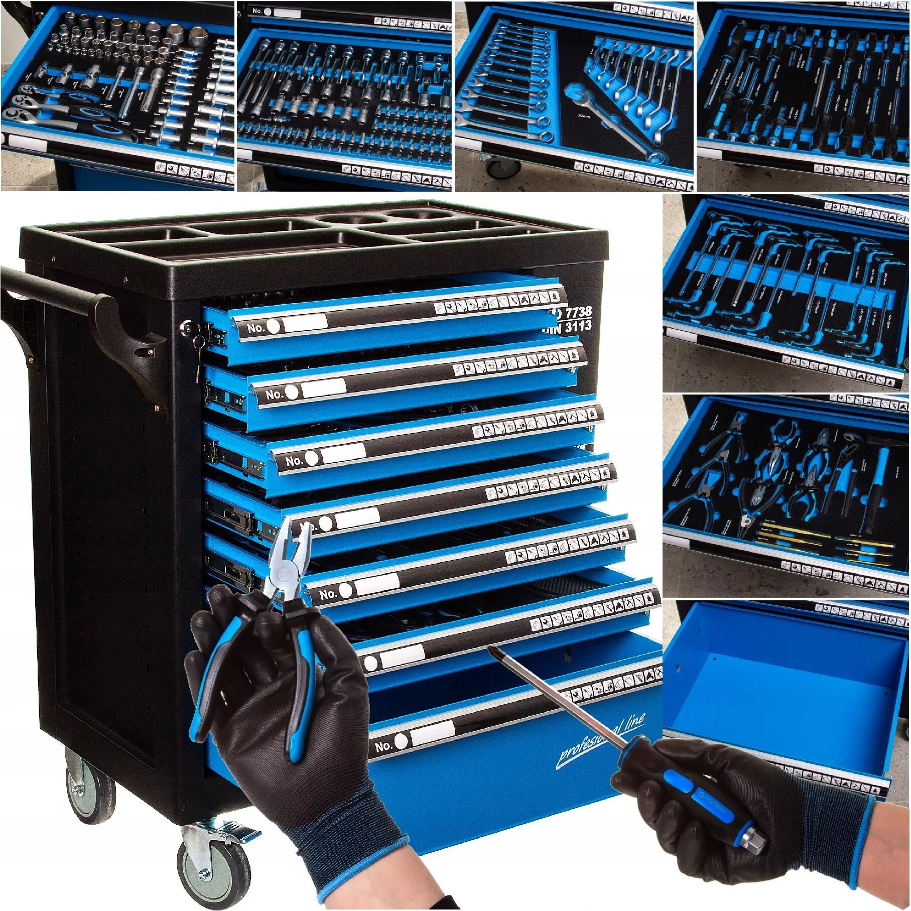 SZAFKA WARSZTATOWA WÓZEK NARZĘDZIOWY SERWISOWY NARZĘDZIA PREMIUM KPL 258EL