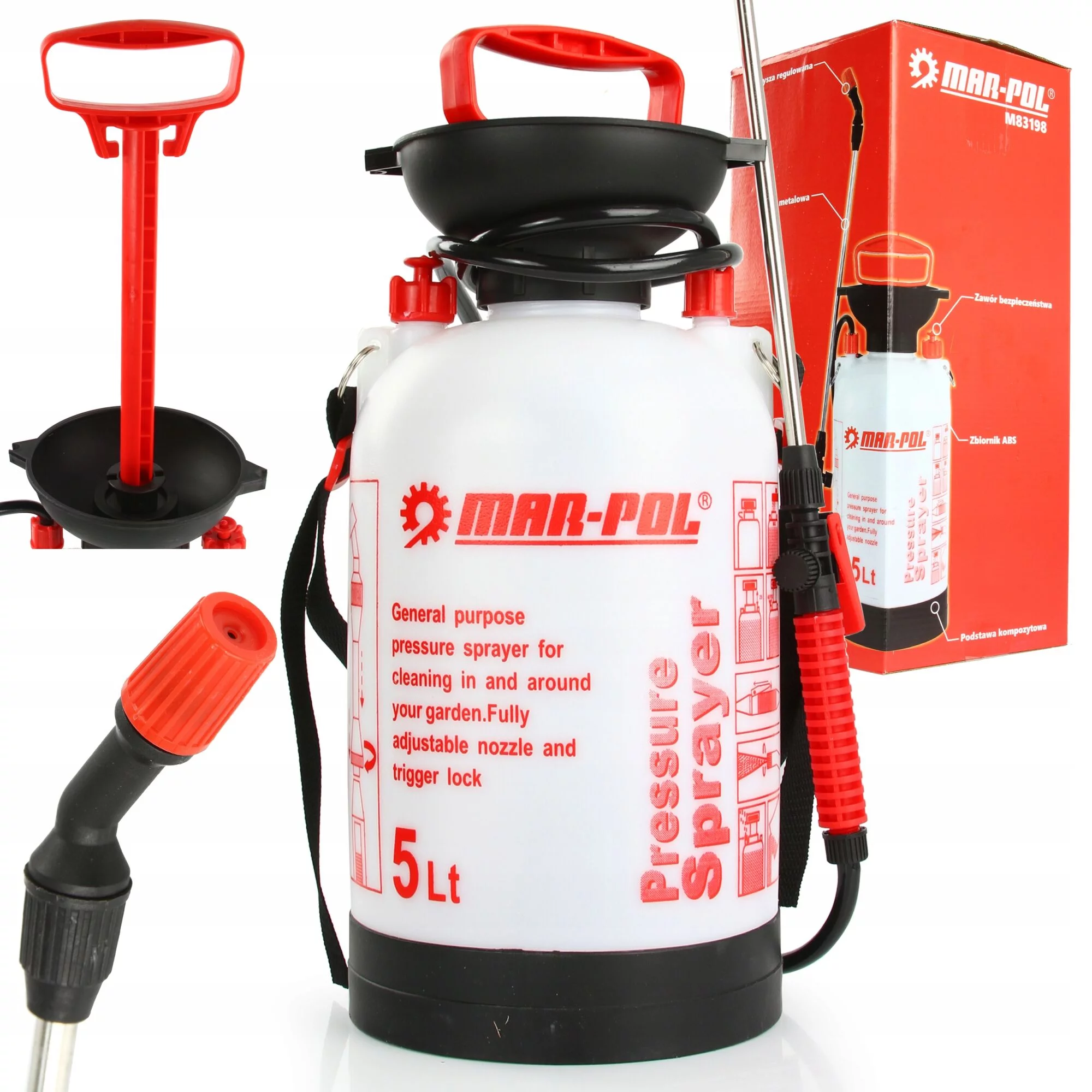 OGRODOWY OPRYSKIWACZ RĘCZNY CIŚNIENIOWY Z KOŁNIERZEM 5L Z METALOWĄ LANCĄ