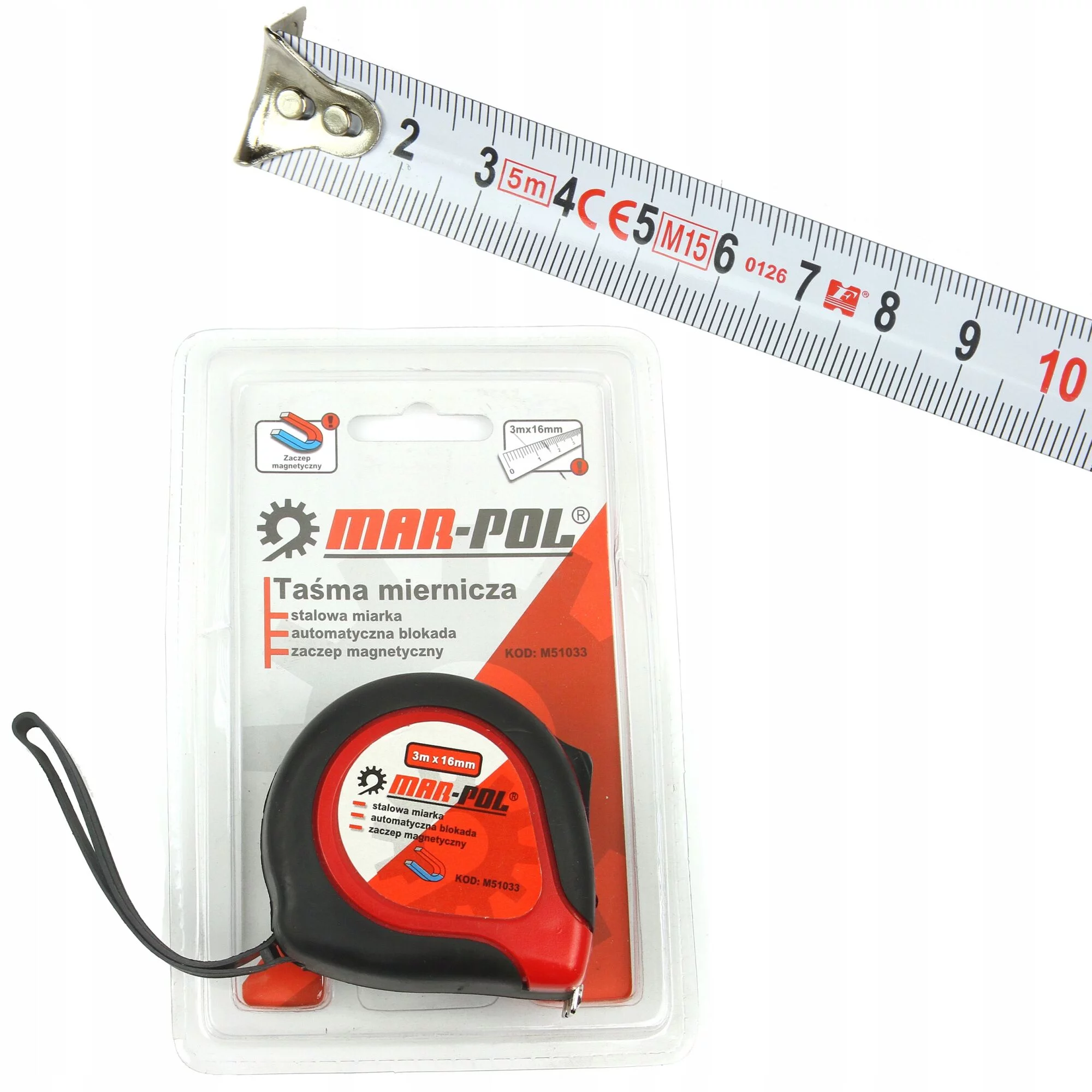 MIARKA MIARA ZWIJANA Z BLOKADĄ METRÓWKA 3M 16MM ZACZEP ZWIJANA STALOWA