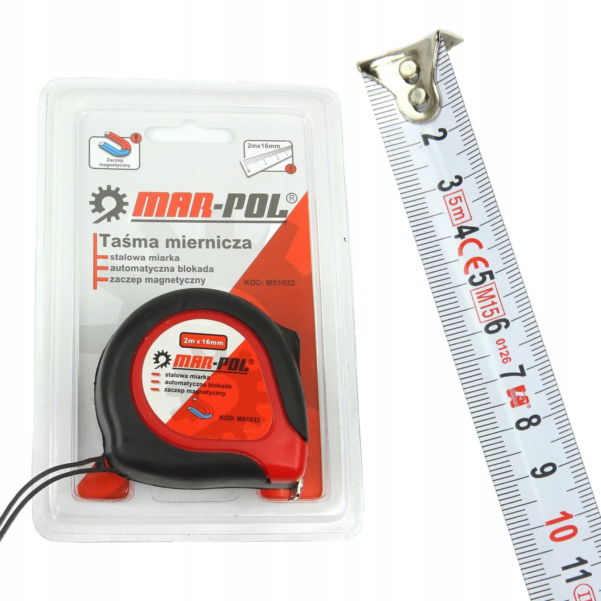 MIARKA MIARA ZWIJANA Z BLOKADĄ METRÓWKA 2M 16MM ZACZEP ZWIJANA STALOWA