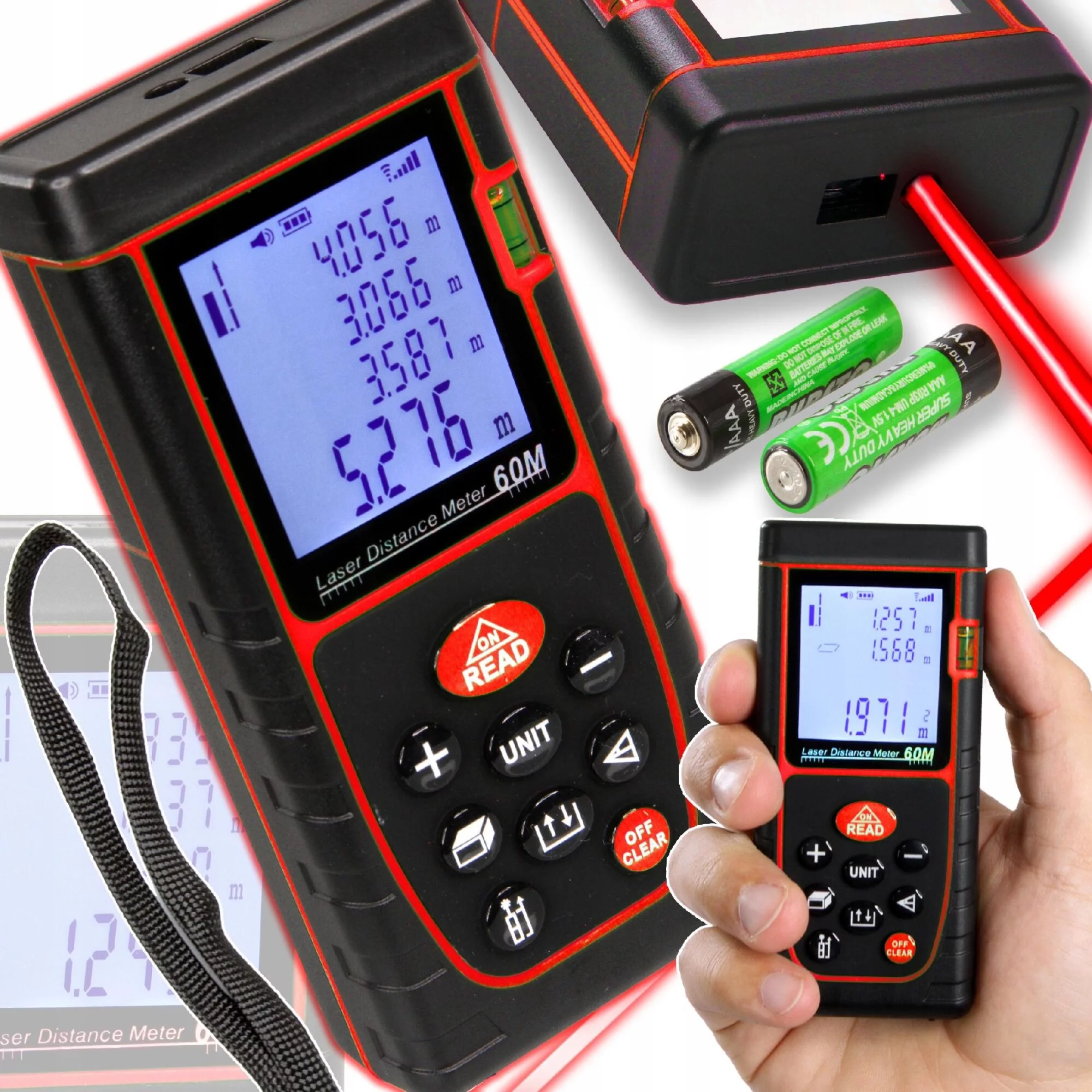 DALMIERZ LASEROWY CYFROWY MIERNIK ODLEGŁOŚCI 60M POZIOMICA WODOODPORNY