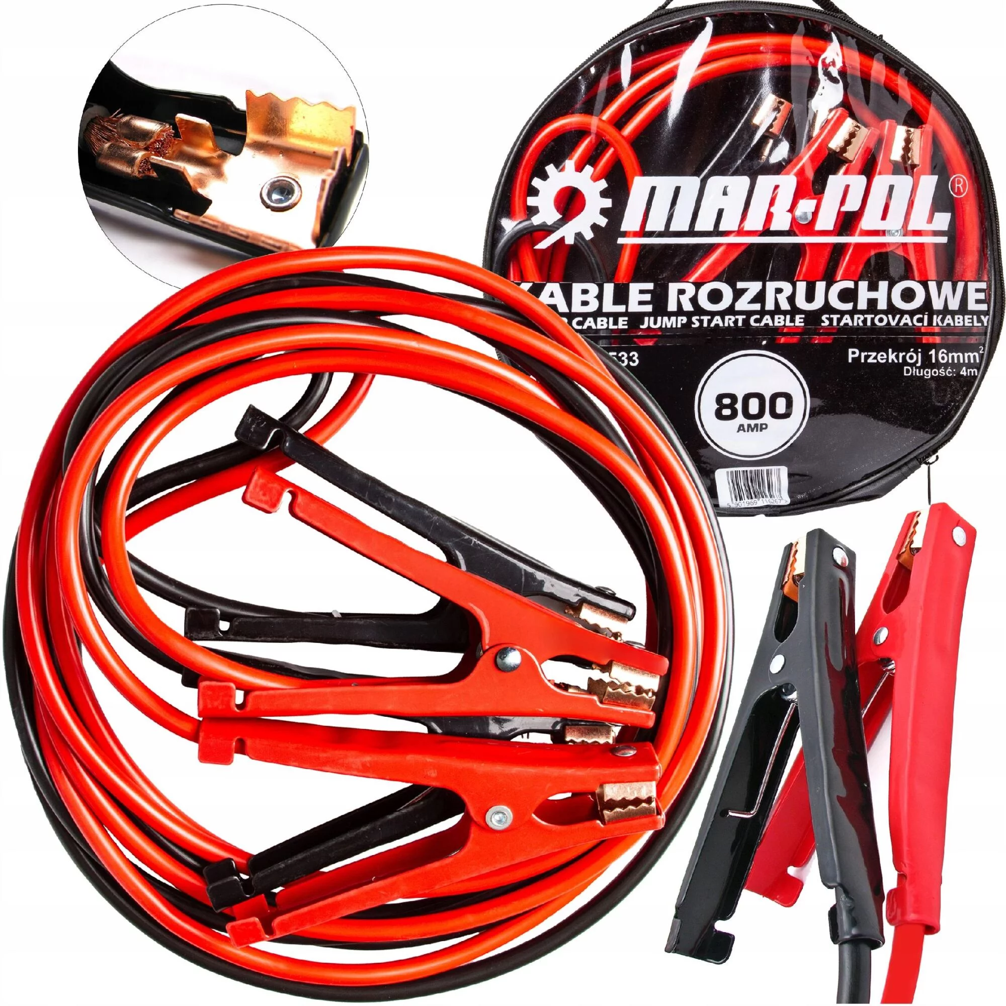 PRZEWODY KABLE ROZRUCHOWE 800A 4 METRY 4m 2x4 16mm POŁĄCZONE SOLIDNE