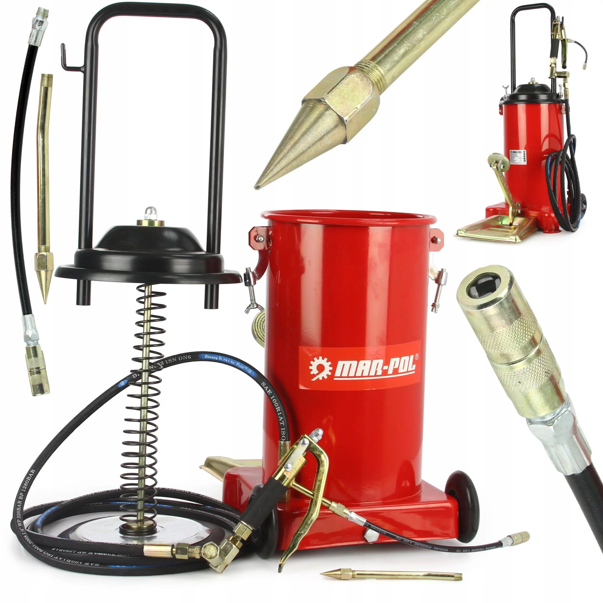 SMAROWNICA TAWOTNICA NOŻNA 15L METALOWA + 4m WĄŻ