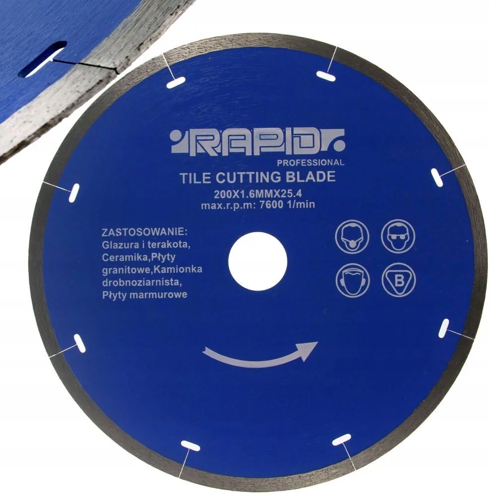 TARCZA DIAMENTOWA GŁADKA DO PŁYTEK GRESU 200X1,6X25,4Mm Rapid