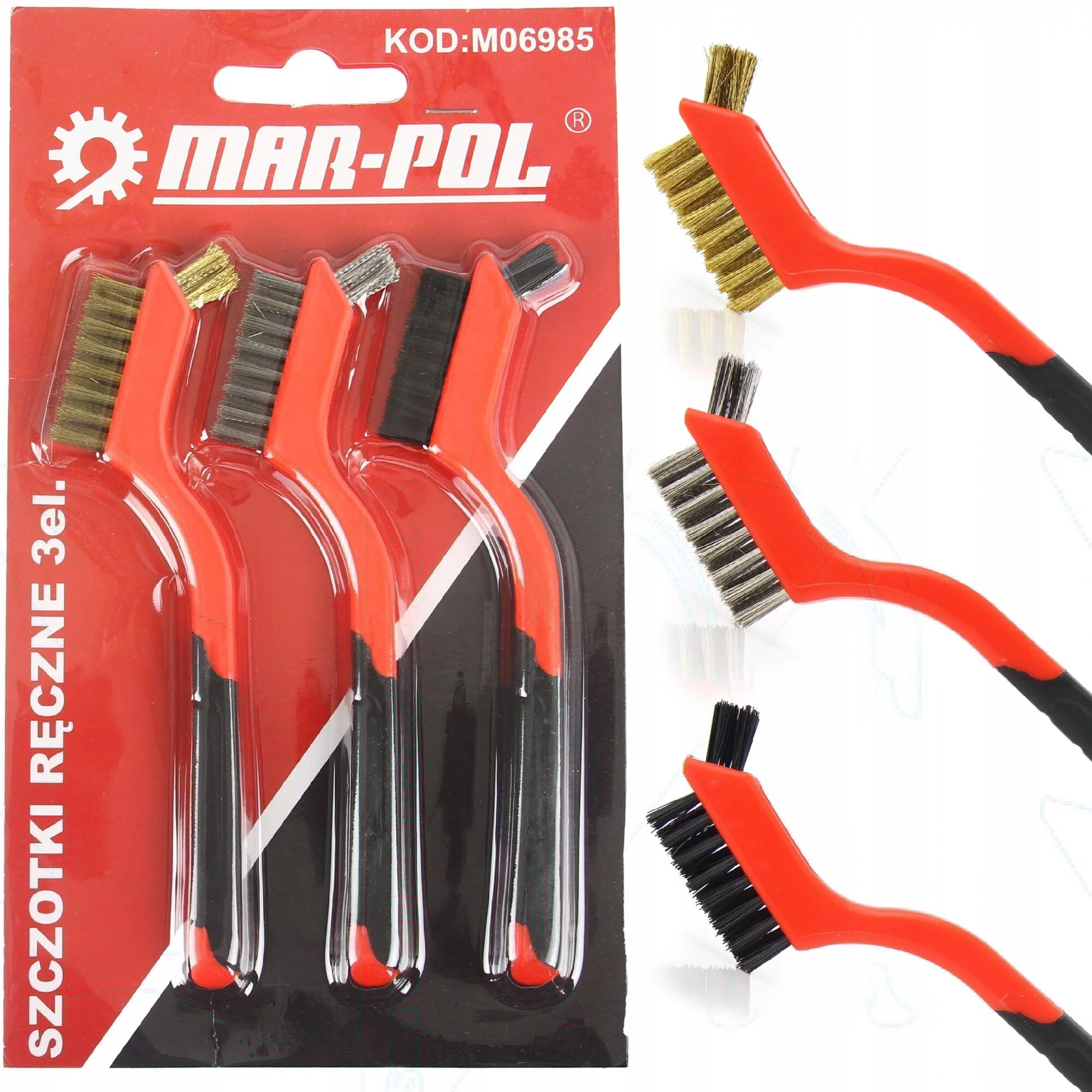 ZESTAW SZCZOTEK DRUCIANYCH 3 SZTUKI 175mm MOSIĘŻNA STALOWA NYLONOWA