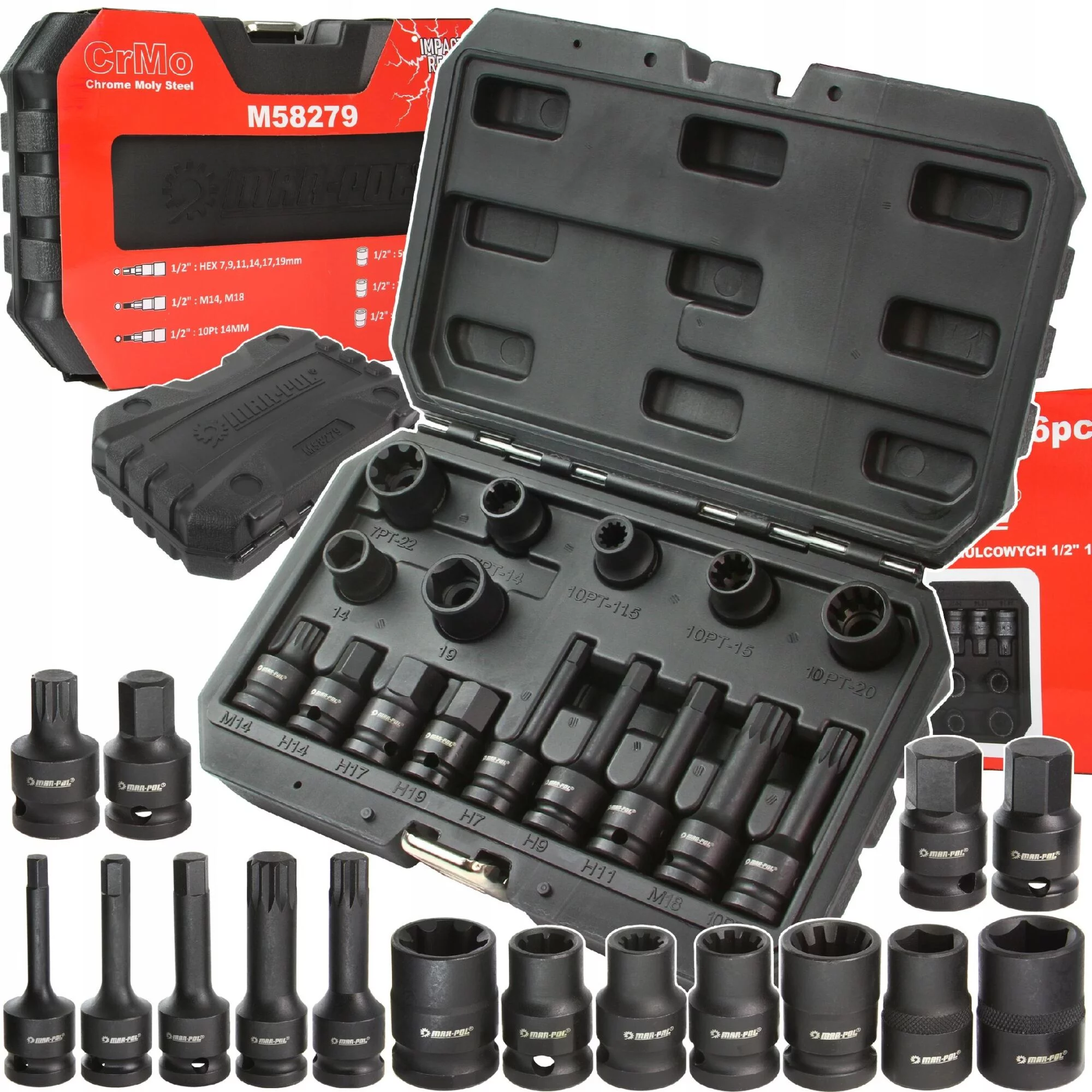 NASADKI KLUCZE DO ZACISKÓW HAMULCOWYCH 1/2" ZESTAW NASADEK UDAROWYCH 16EL.