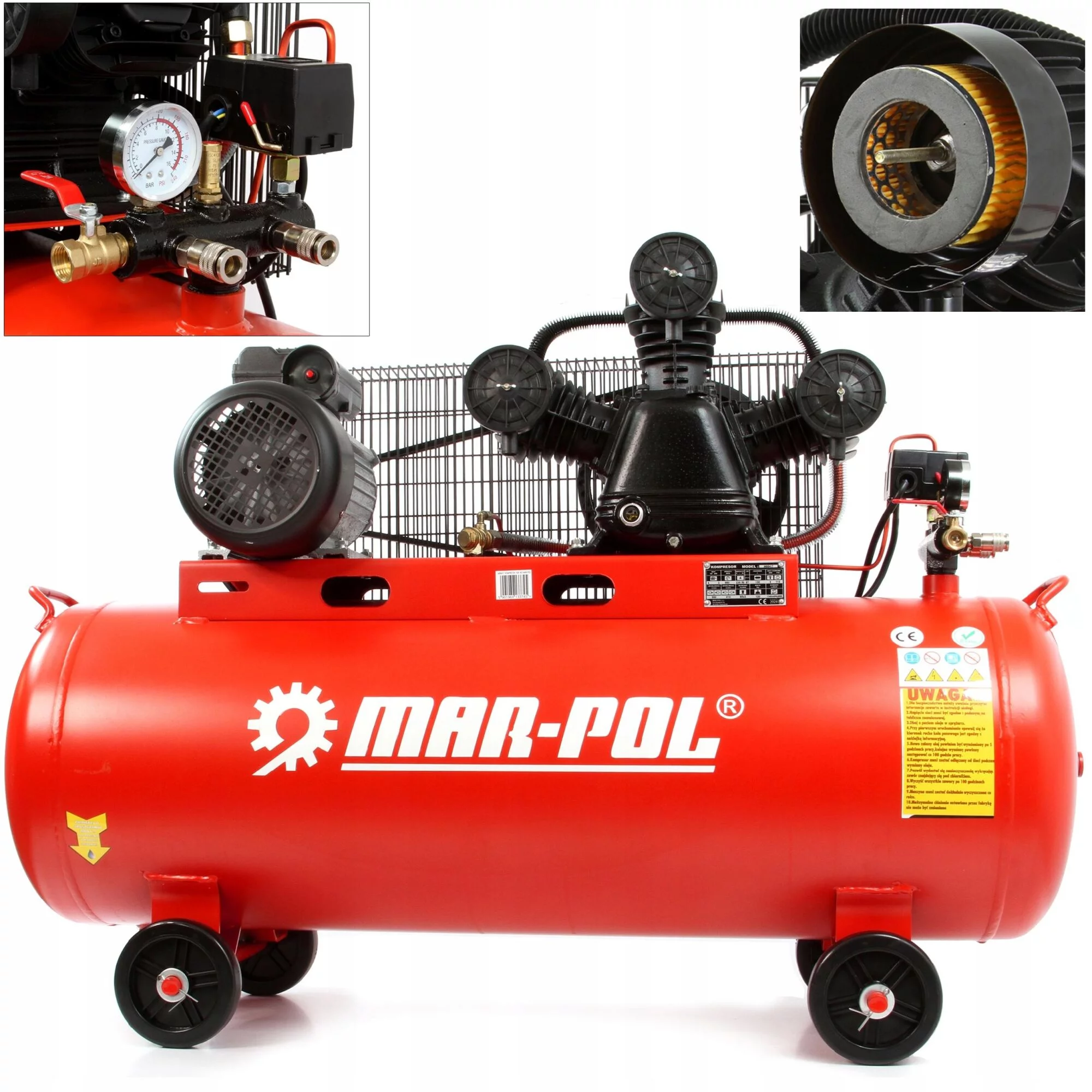 KOMPRESOR OLEJOWY SPRĘŻARKA ZBIORNIK 100L 8 BAR 4HP 3 TŁOKI V3 MAR-POL 230V