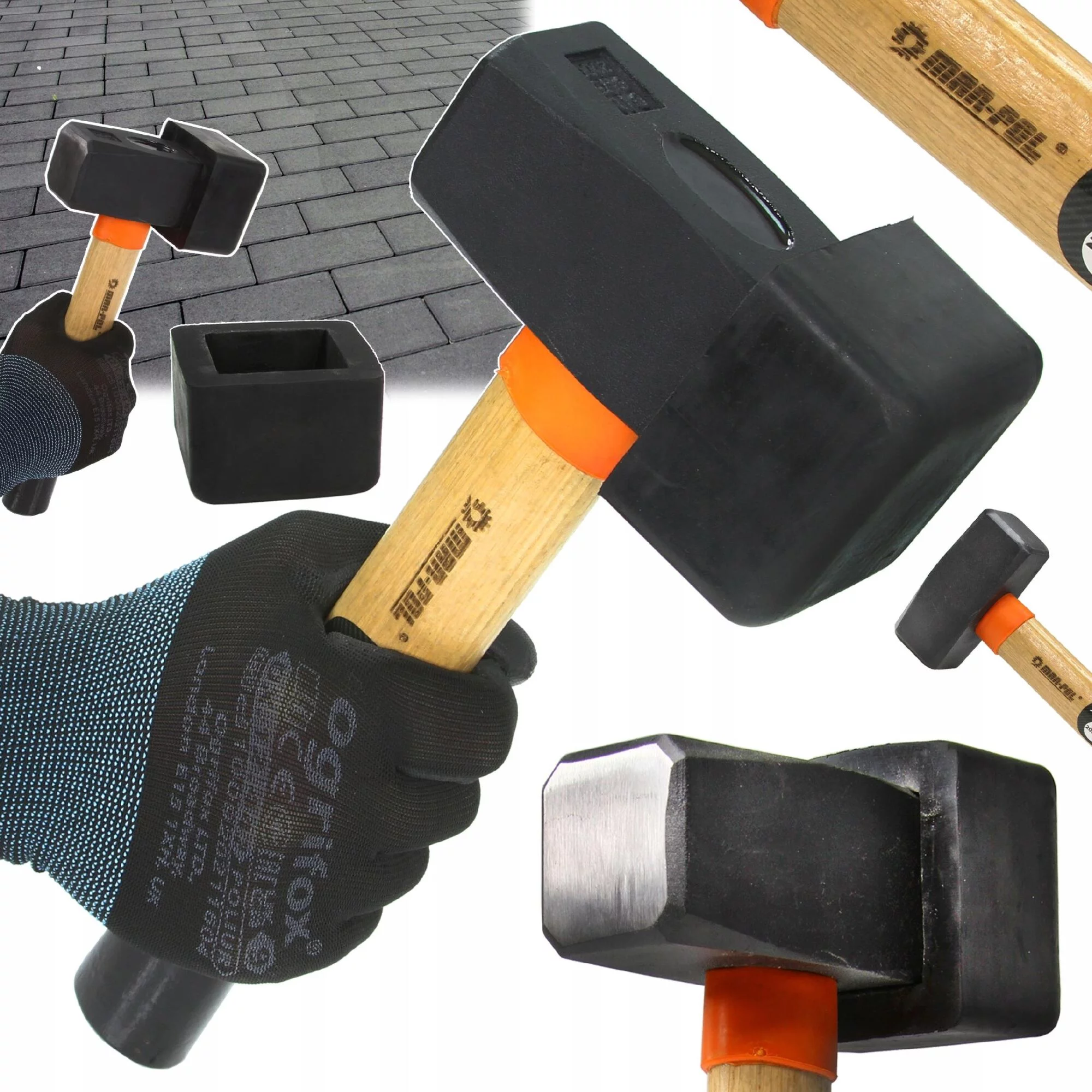 MŁOTEK BRUKARSKI 2000G Z NAKŁADKĄ GUMOWĄ GUMĄ DO KOSTKI BRUKOWEJ BRUKU