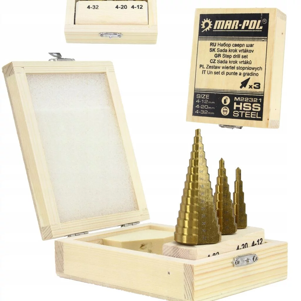 WIERTŁA STOPNIOWE STOŻKOWE HSS 4-32mm ZESTAW 3EL