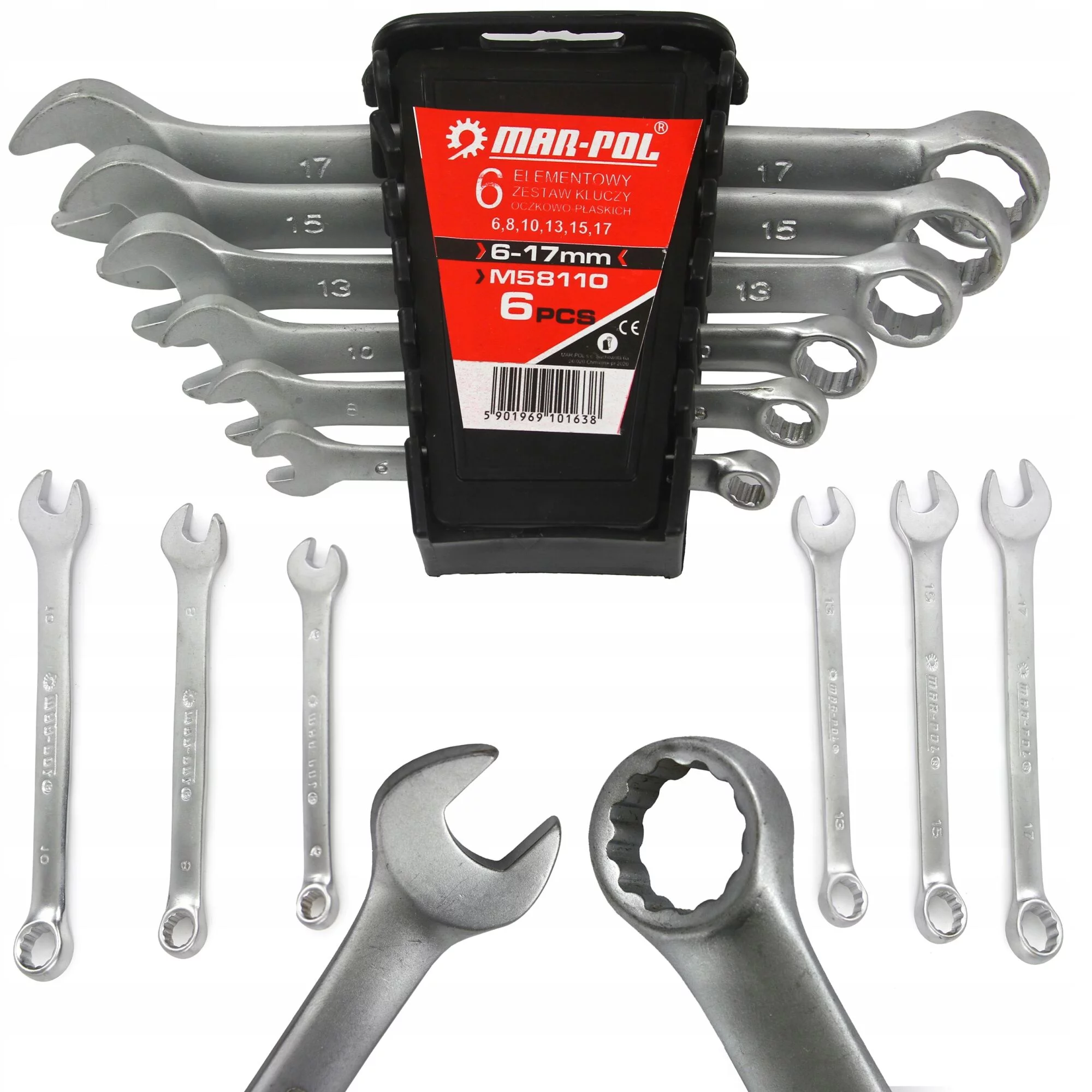 KLUCZE PŁASKO-OCZKOWE ZESTAW 6ELE. 6-17MM SATYNA