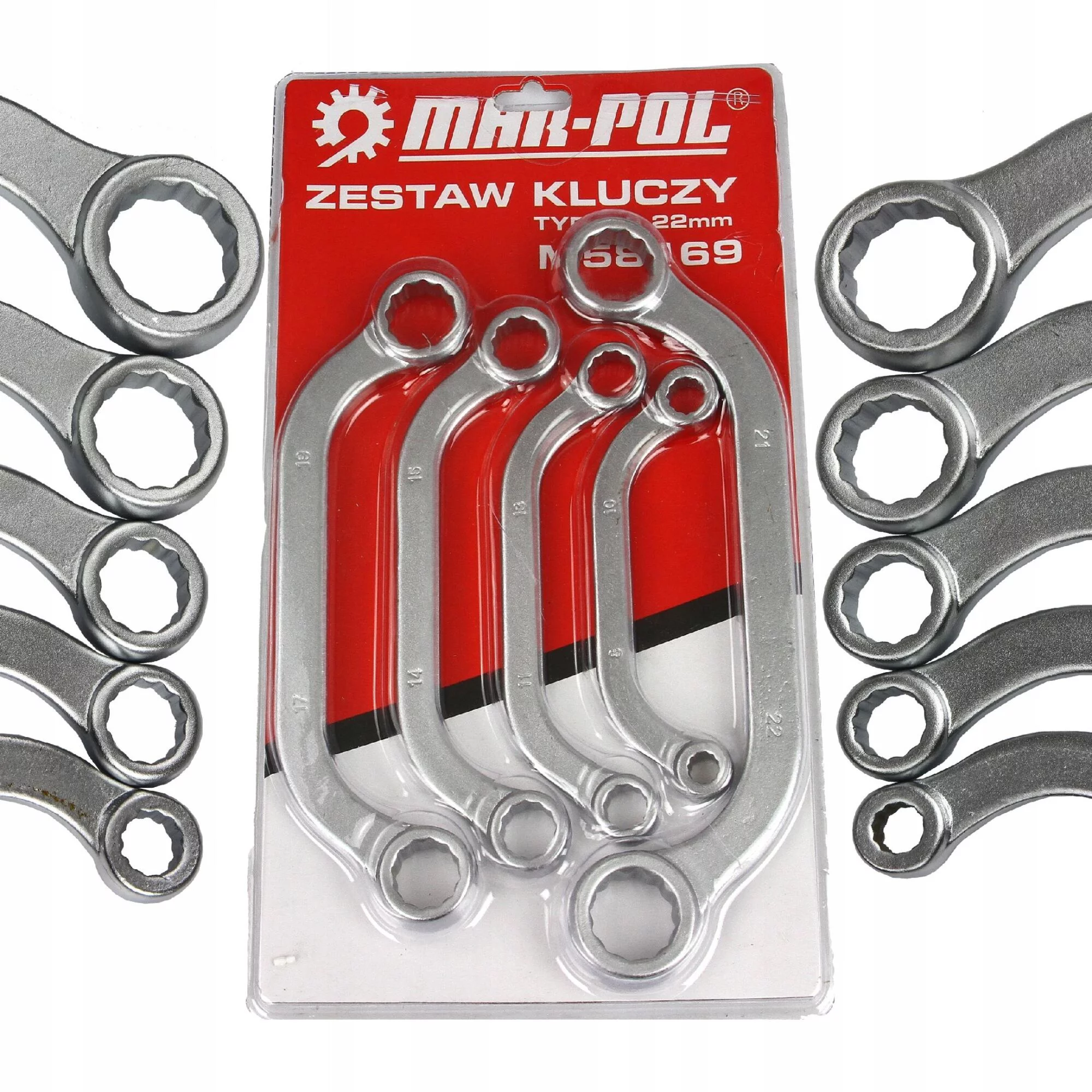 KLUCZE OCZKOWE TYP-C ODGIĘTE DO ALTERNATORÓW GIĘTE 8-22MM 5 ELEMENTÓW