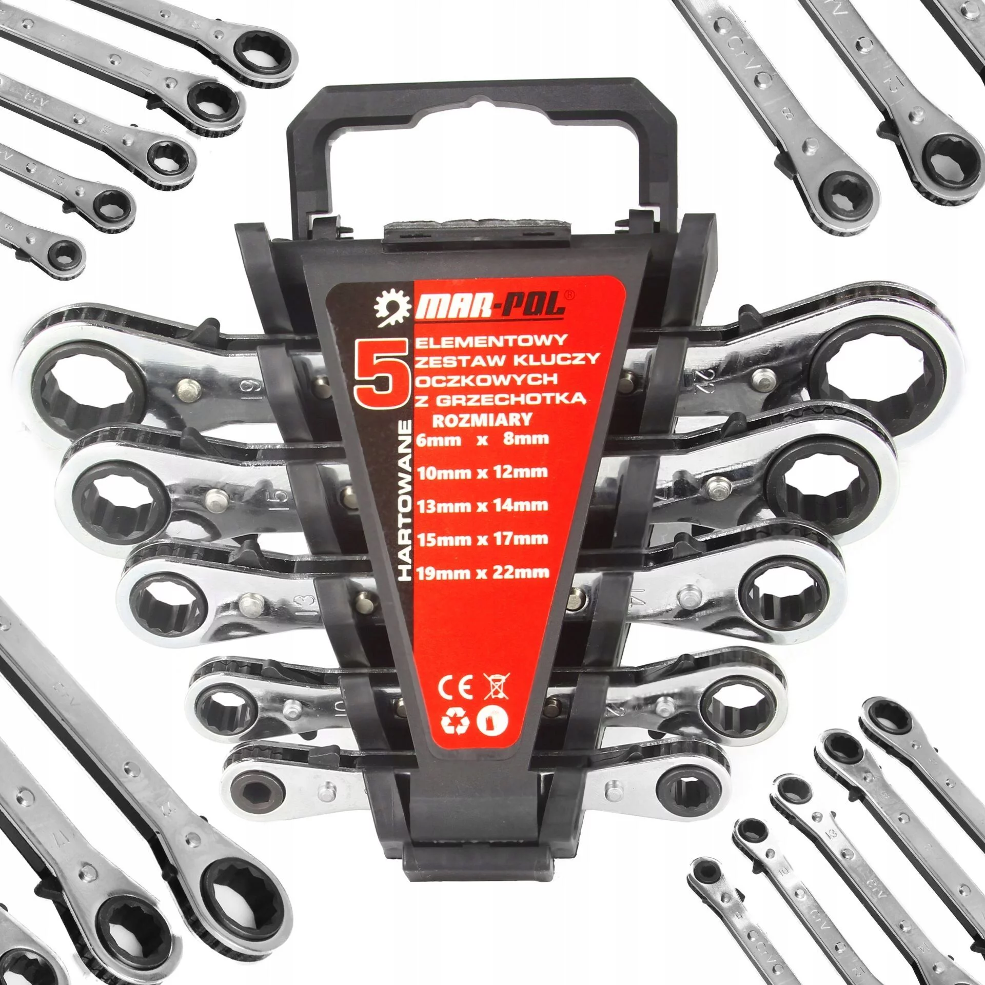 KLUCZE OCZKOWE Z GRZECHOTKĄ ZESTAW KLUCZY 6-22mm