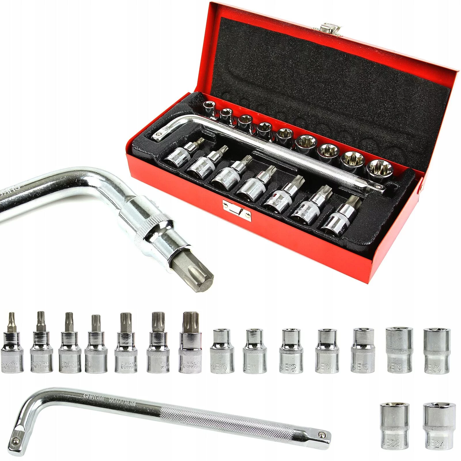 KLUCZE NASADOWE TORX 1/2" 17szt E10 - E24