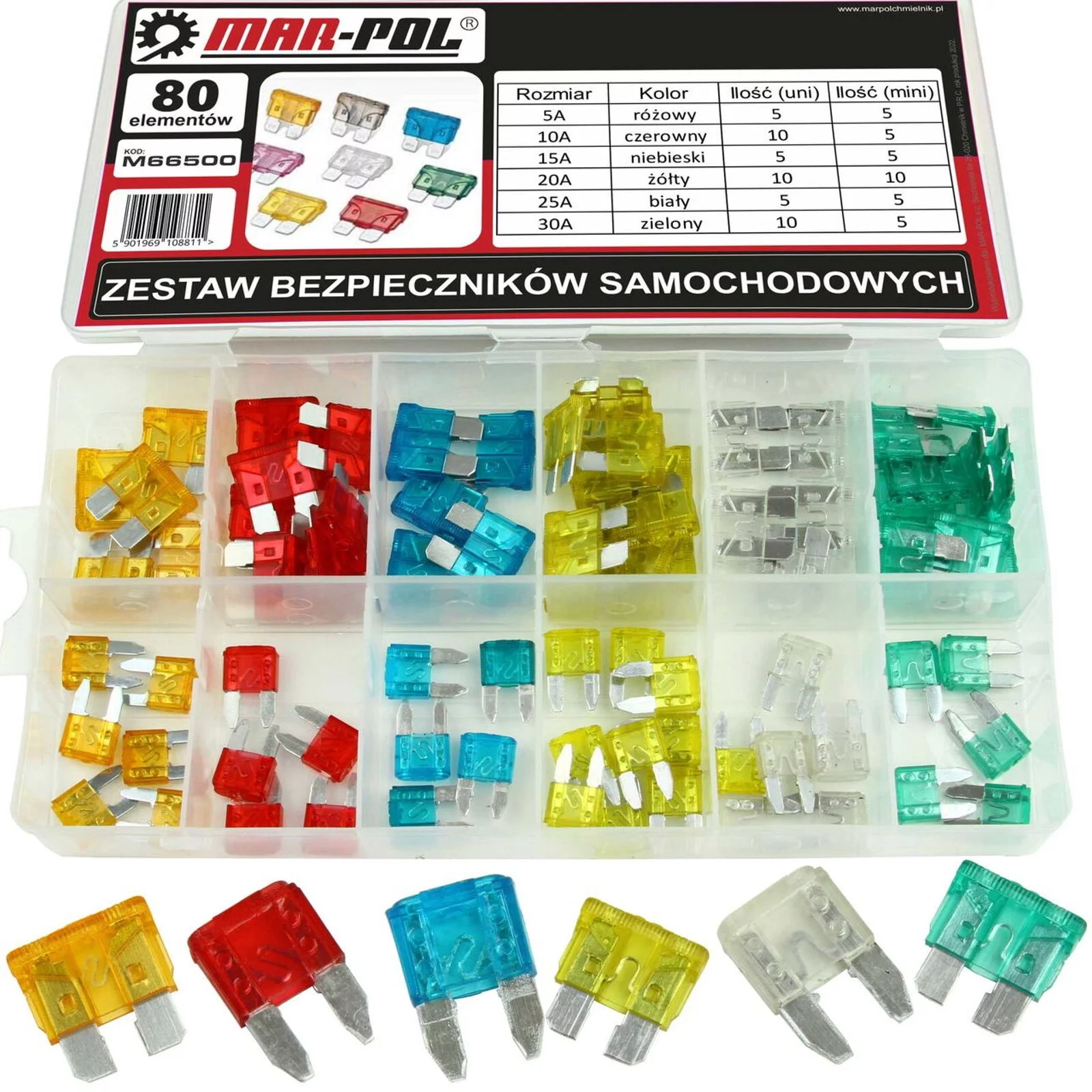 BEZPIECZNIKI SAMOCHODOWE ZESTAW 80SZT