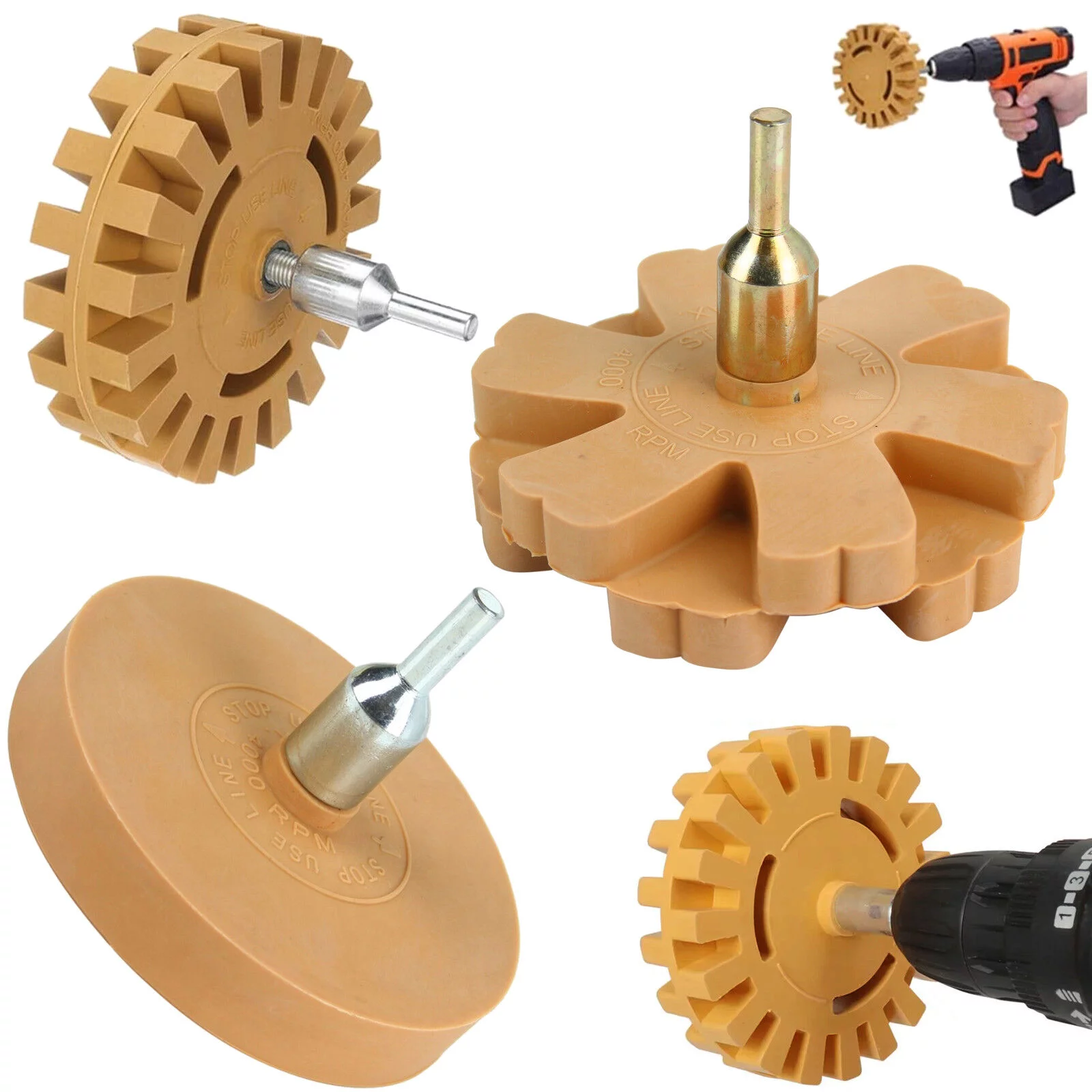 KRĄŻEK DO USUWANIA NAKLEJEK KLEJU Z FELG KARBOWANY NA WIERTARKĘ ZESTAW 3szt