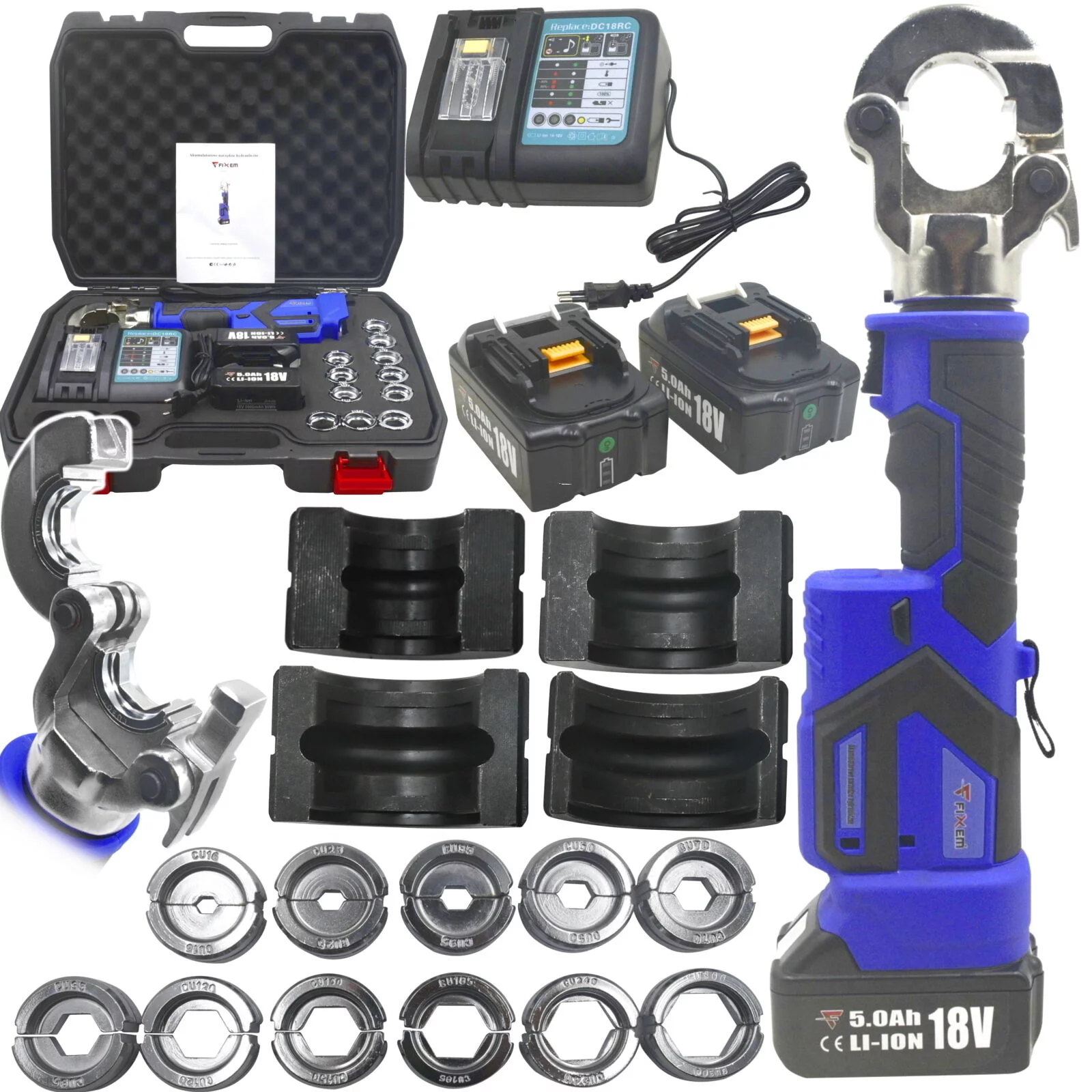 ZACISKARKA ELEKTRYCZNA DO KOŃCÓWEK KABLOWYCH DO RUR 18V CU 16-300 V 15-28