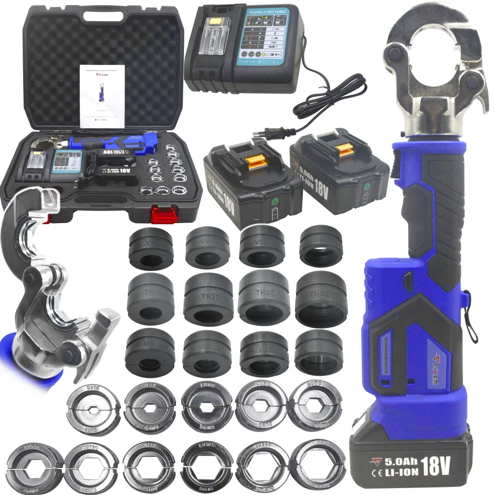 ZACISKARKA ELEKTRYCZNA DO KOŃCÓWEK KABLOWYCH DO RUR 18V MATRYCE CU TH V U