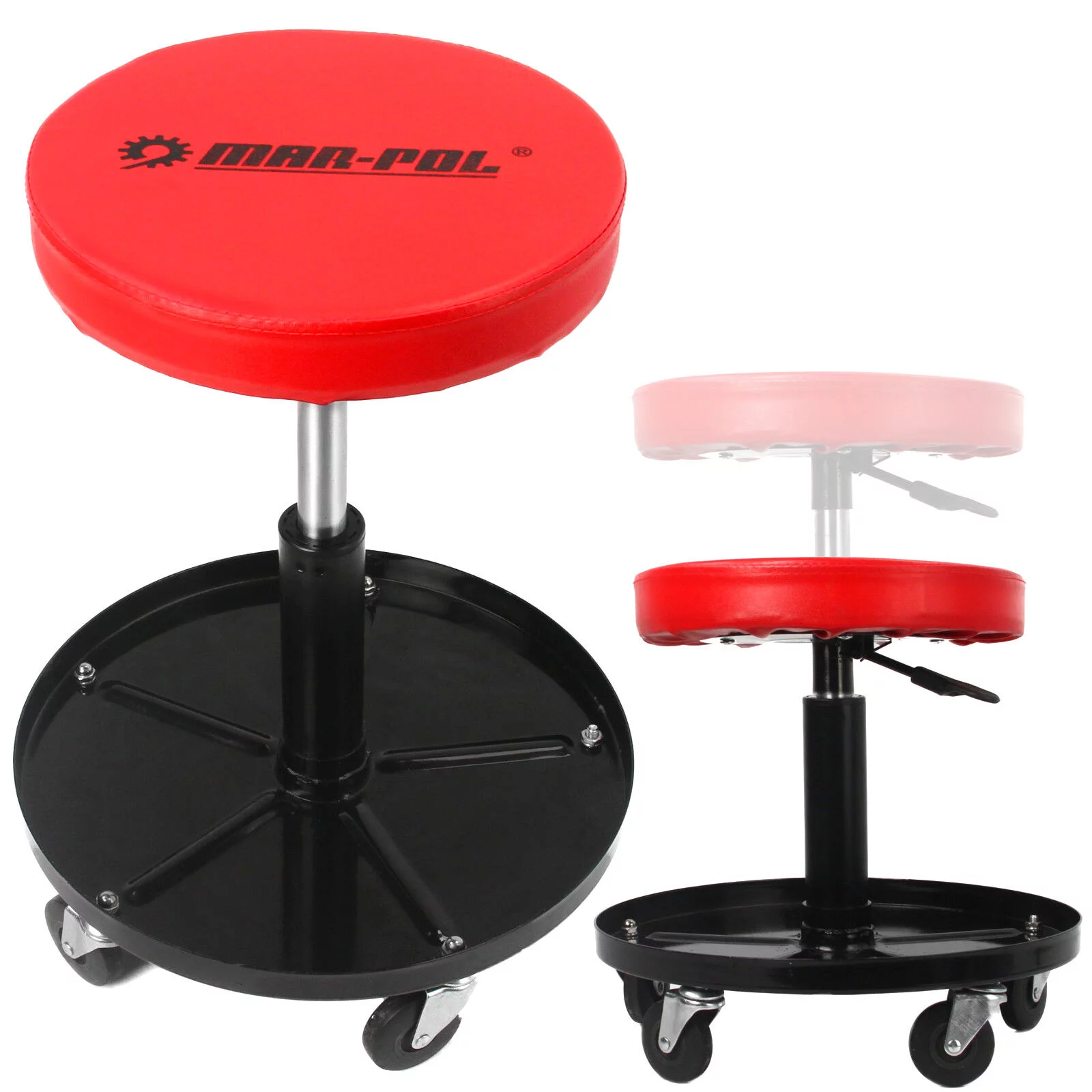 TABORET WARSZTATOWY Z PÓŁKĄ STOŁEK SIEDZISKO KÓŁKA