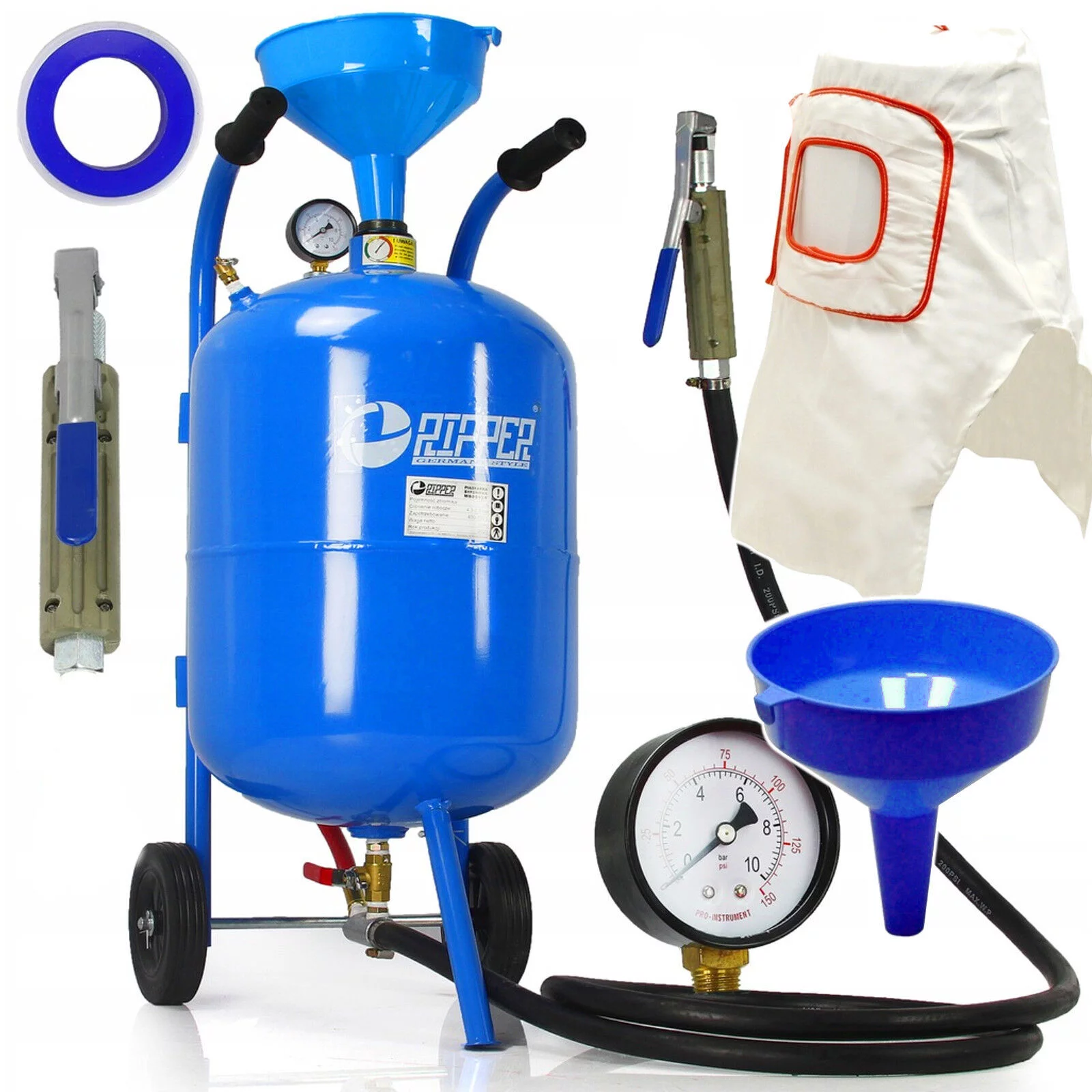 MOBILNA PIASKARKA SYFONOWA PISTOLET DO PIASKOWANIA 80L ZESTAW MASKA DYSZE