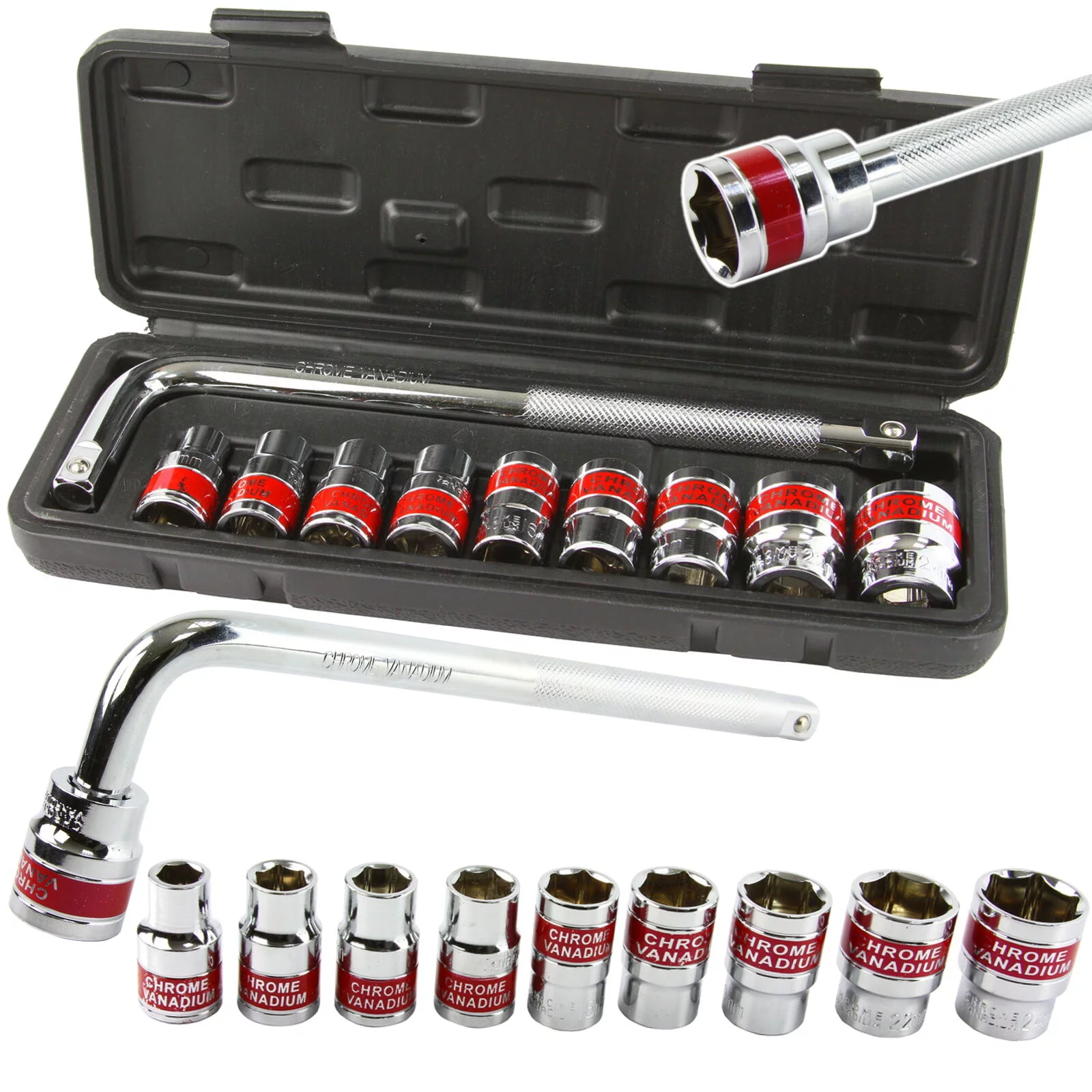 KLUCZE NASADOWE ZESTAW NARZĘDZI KLUCZY 1/2" 10-24mm Z POKRĘTŁEM L