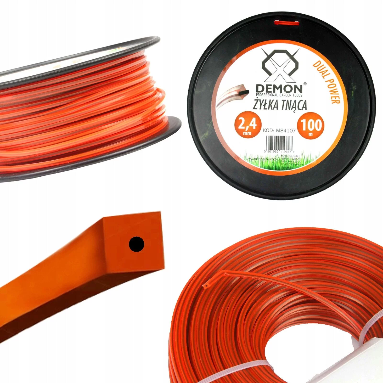 ŻYŁKA 2.4mm* 100m KWADRAT / ZBROJONA