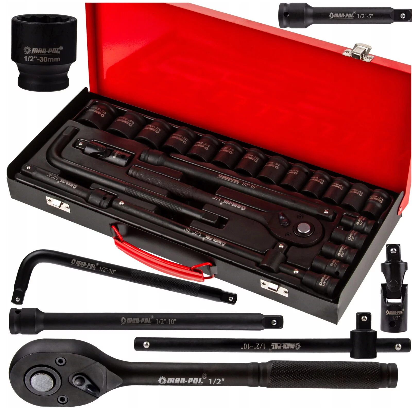 KLUCZE NASADOWE ZESTAW NARZĘDZI POKRĘTŁO GRZECHOTKA 8-32MM 1/2'' 24EL CR-MO