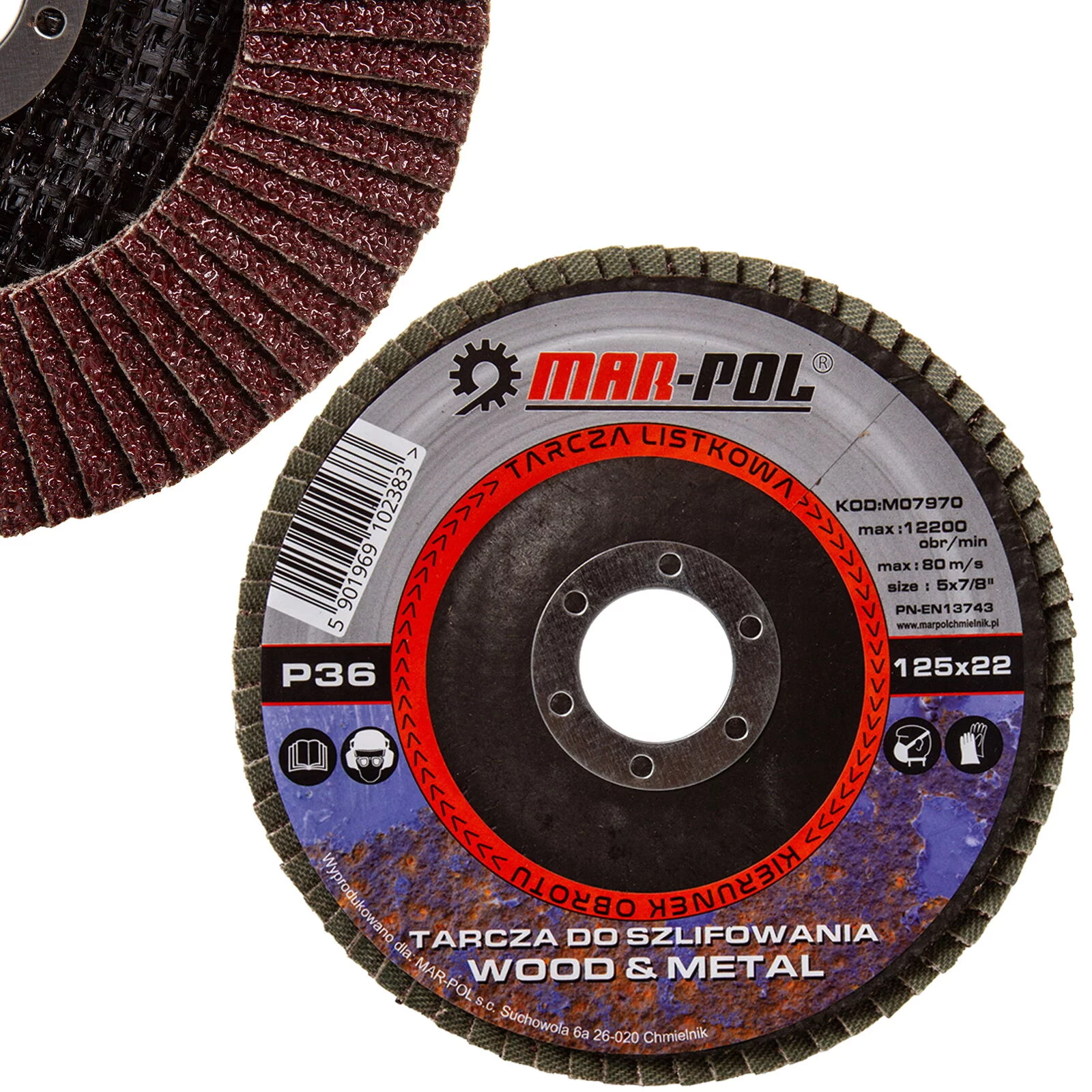 TARCZA PIÓRKOWA LISTKOWA DO SZLIFOWANIA CZYSZCZENIA METALU 125mm P36